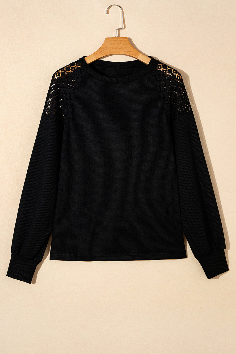 White Lace Long Sleeve Textured Pullover