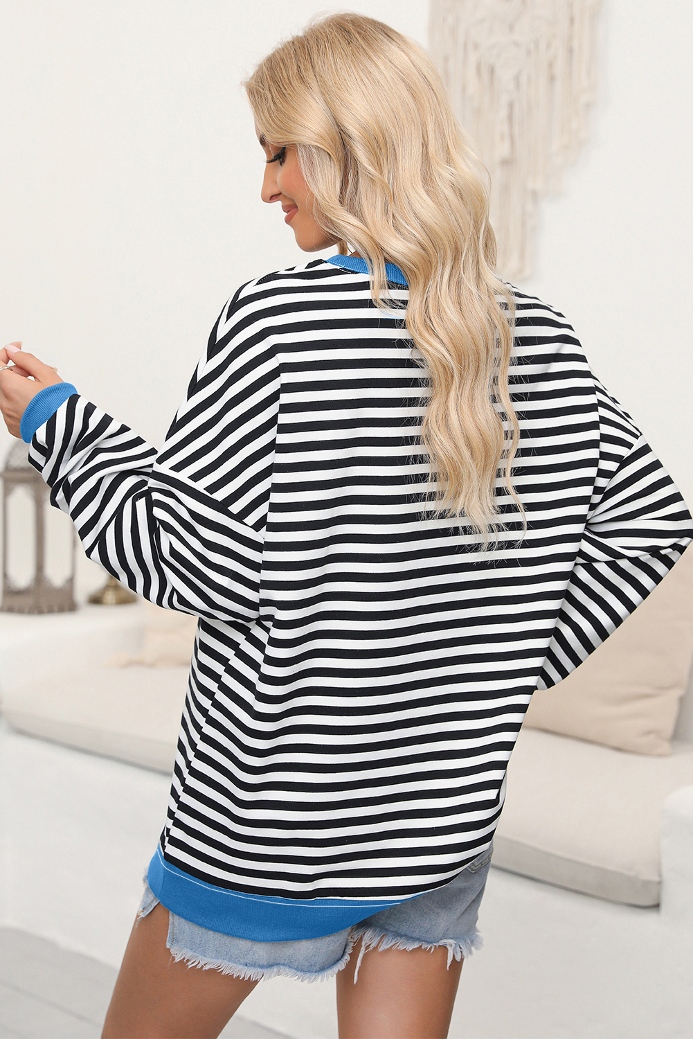 White Stripe Pumpkin Face Patched Pattern Crew Neck Sweatshirt