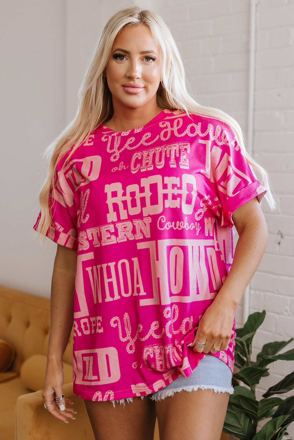 Dark Grey Howdy Cowboy Letter Printed Western Fashion Tee