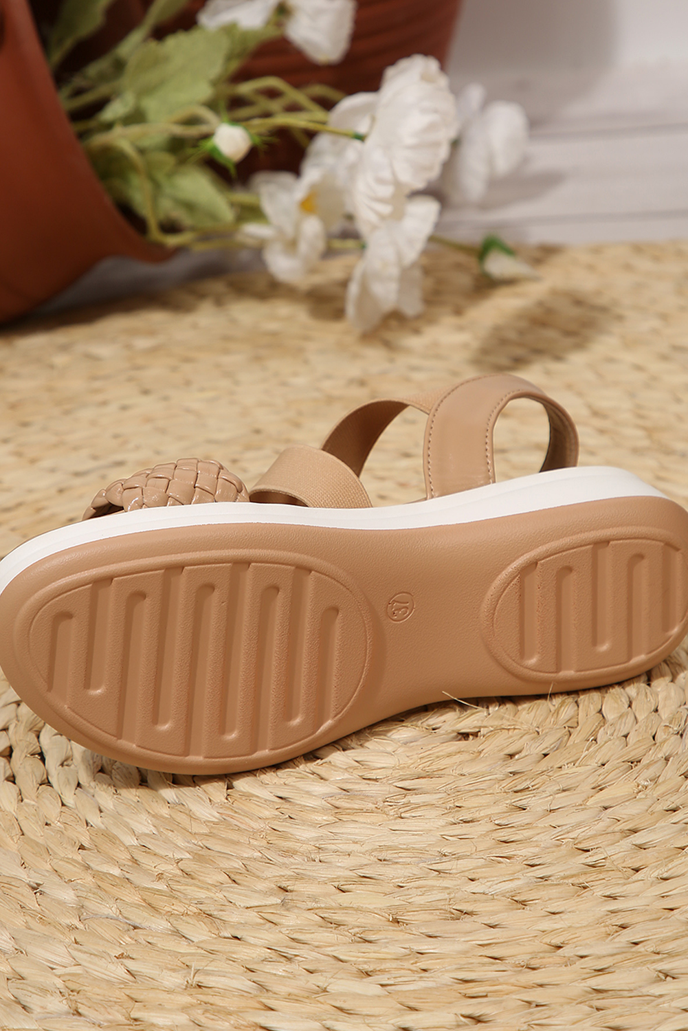 Chestnut Woven Elastic Criss Cross Slope Sandals