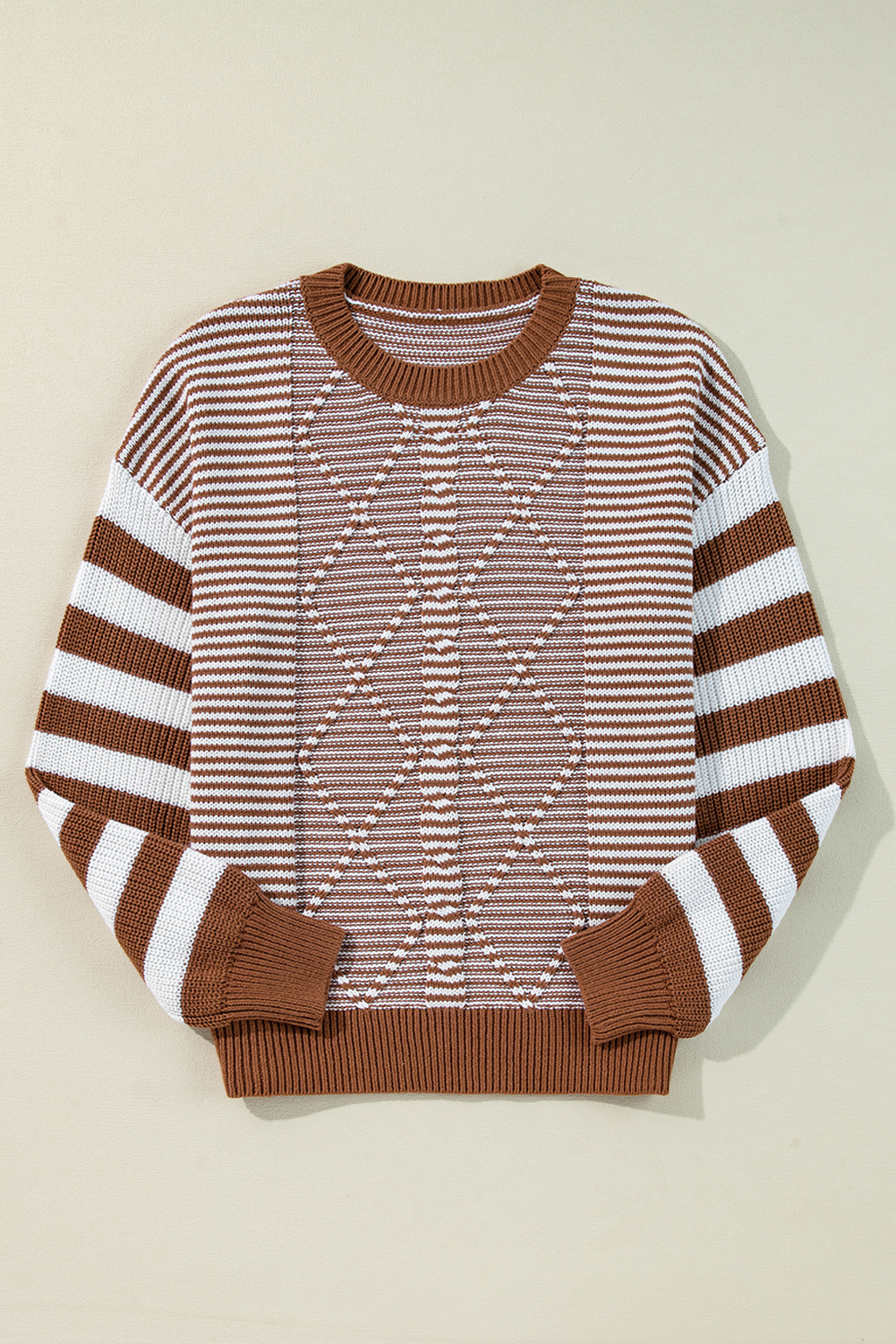 Gray Stripe Geometric Textured Drop Shoulder Sweater