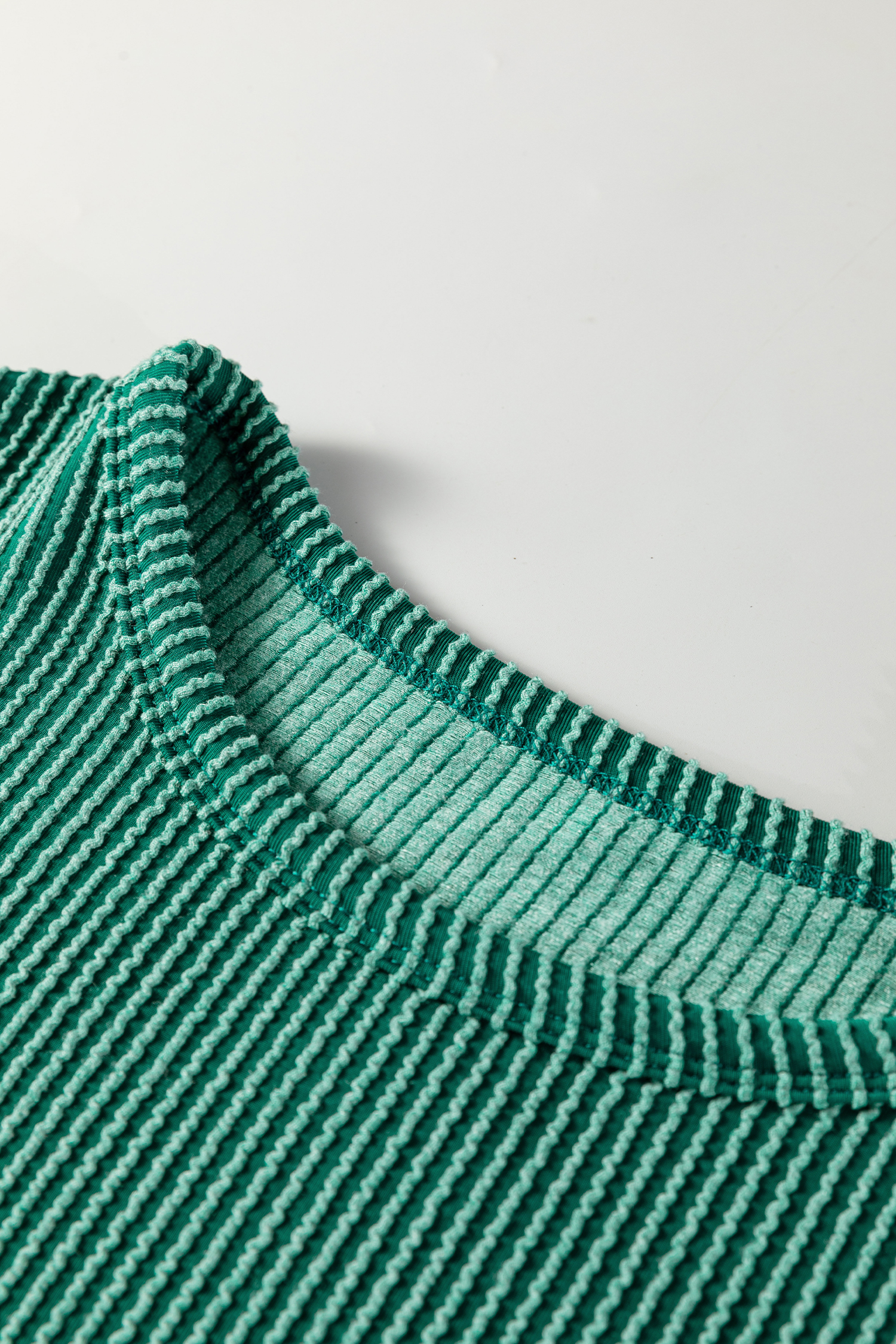 Evergreen Twisted Ribbed Tiered Ruffles Long Sleeve Pullover Top