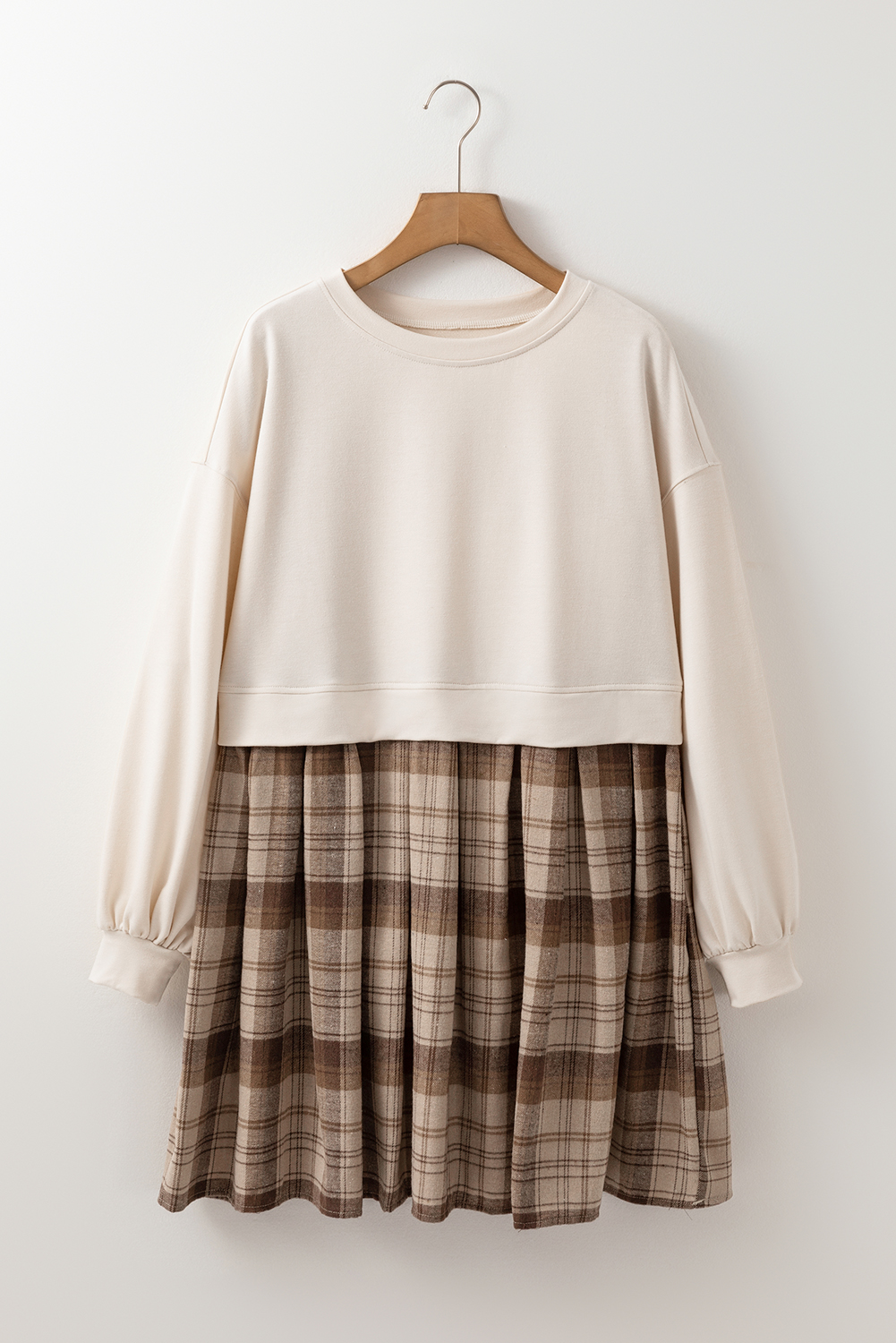 Pale Khaki Sweatshirt Poplin Mini Dress