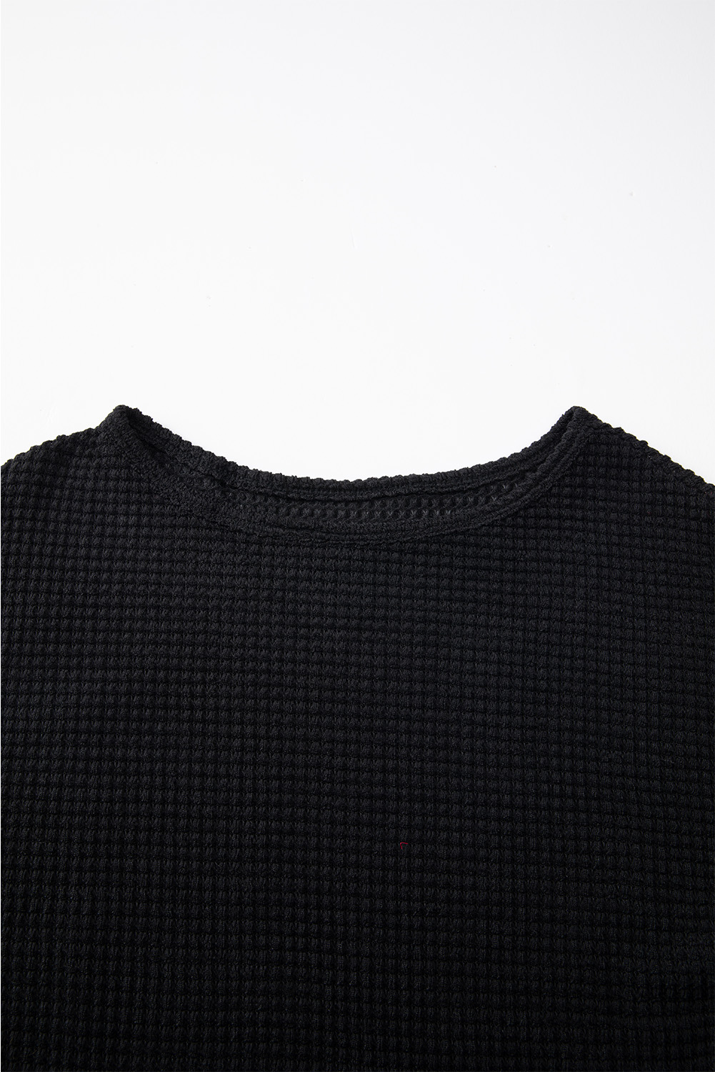 Green Waffle Knit Drop Shoulder Long Sleeve Top