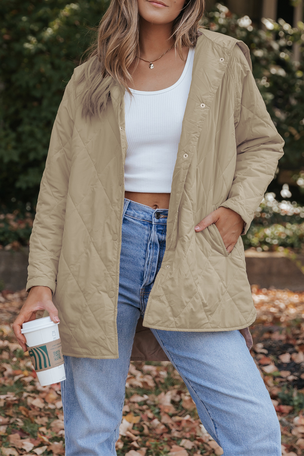 Green Quilted Snap Button Hooded Puffer Coat