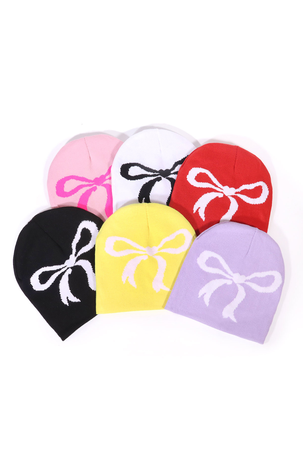 Pink Ribbon Bow Print Soft Knit Beanie