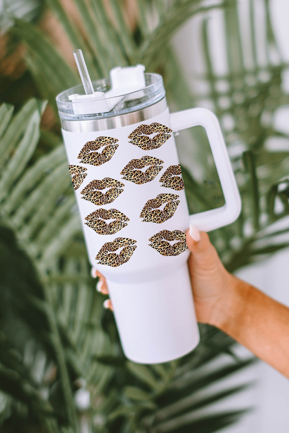 Black Valentines Heart Printed Thermos Cup with Handle 40oz