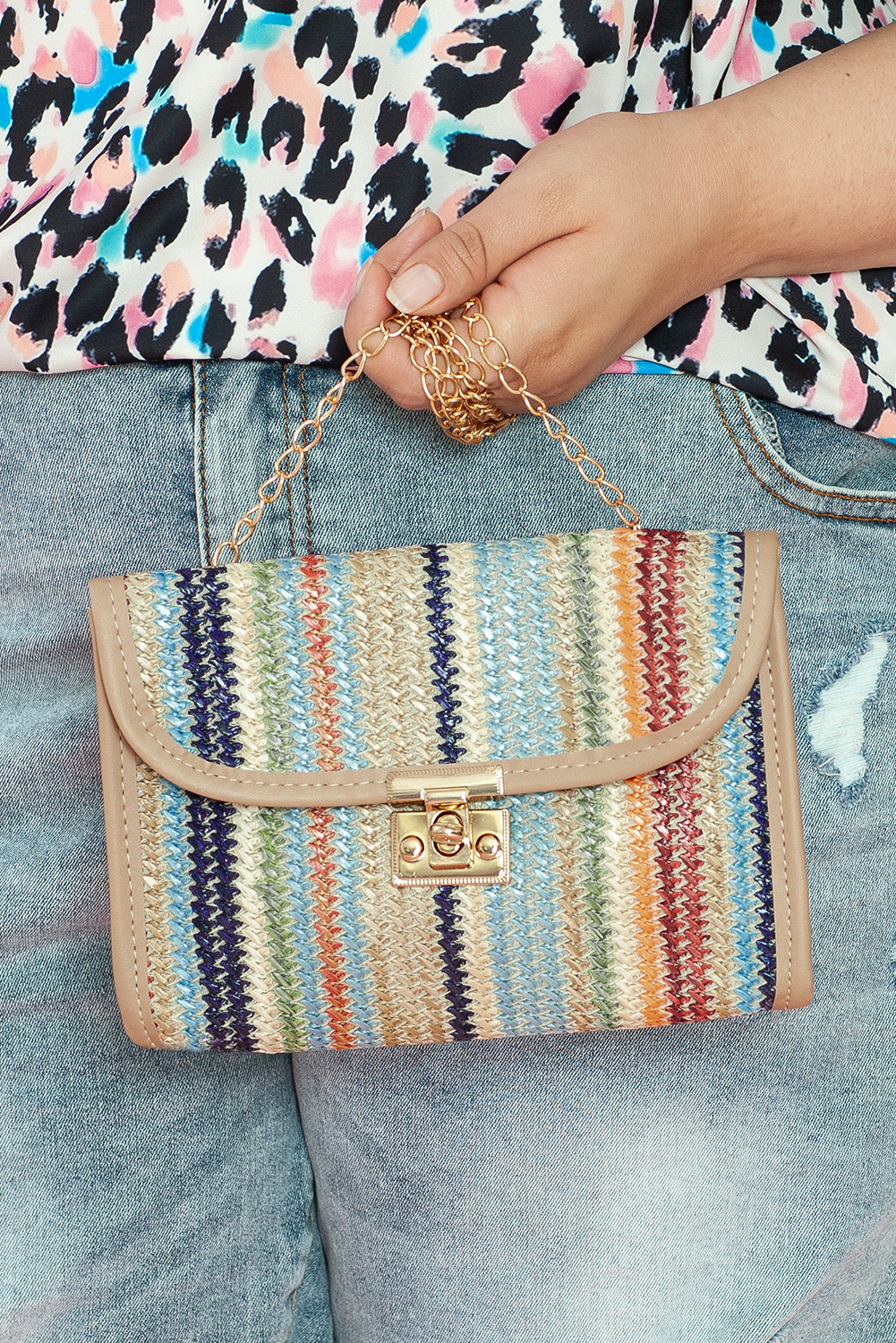 Iceland Blue Striped Crochet Flapped Single Shoulder Bag