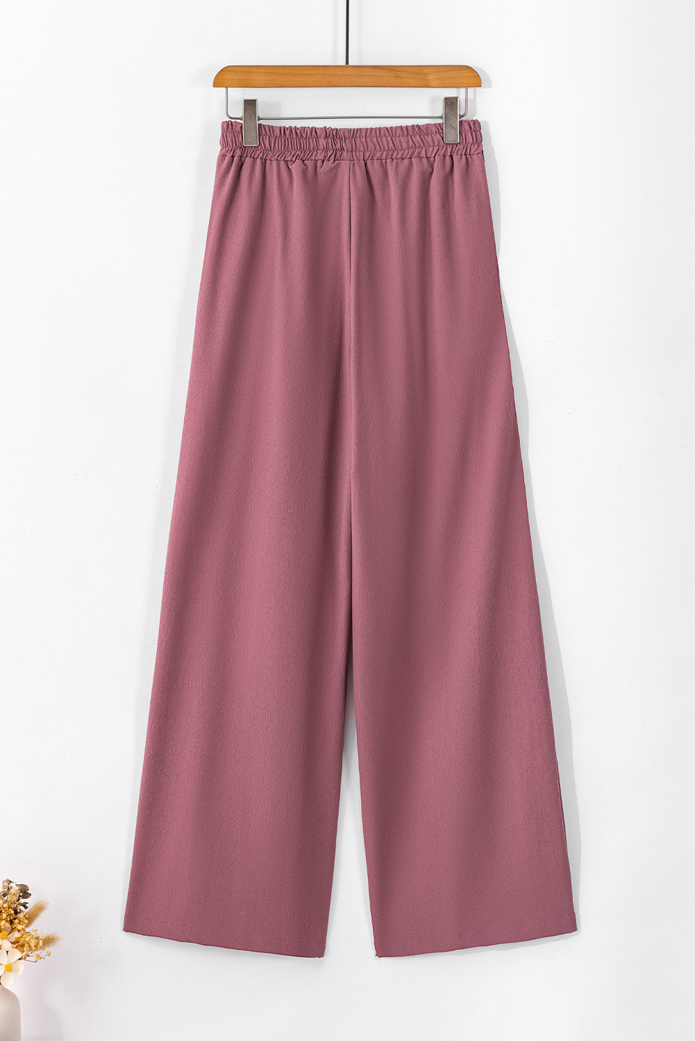 Rose Tan High Waisted Tie Front Side Pocket Wide Leg Flowy Casual Pants