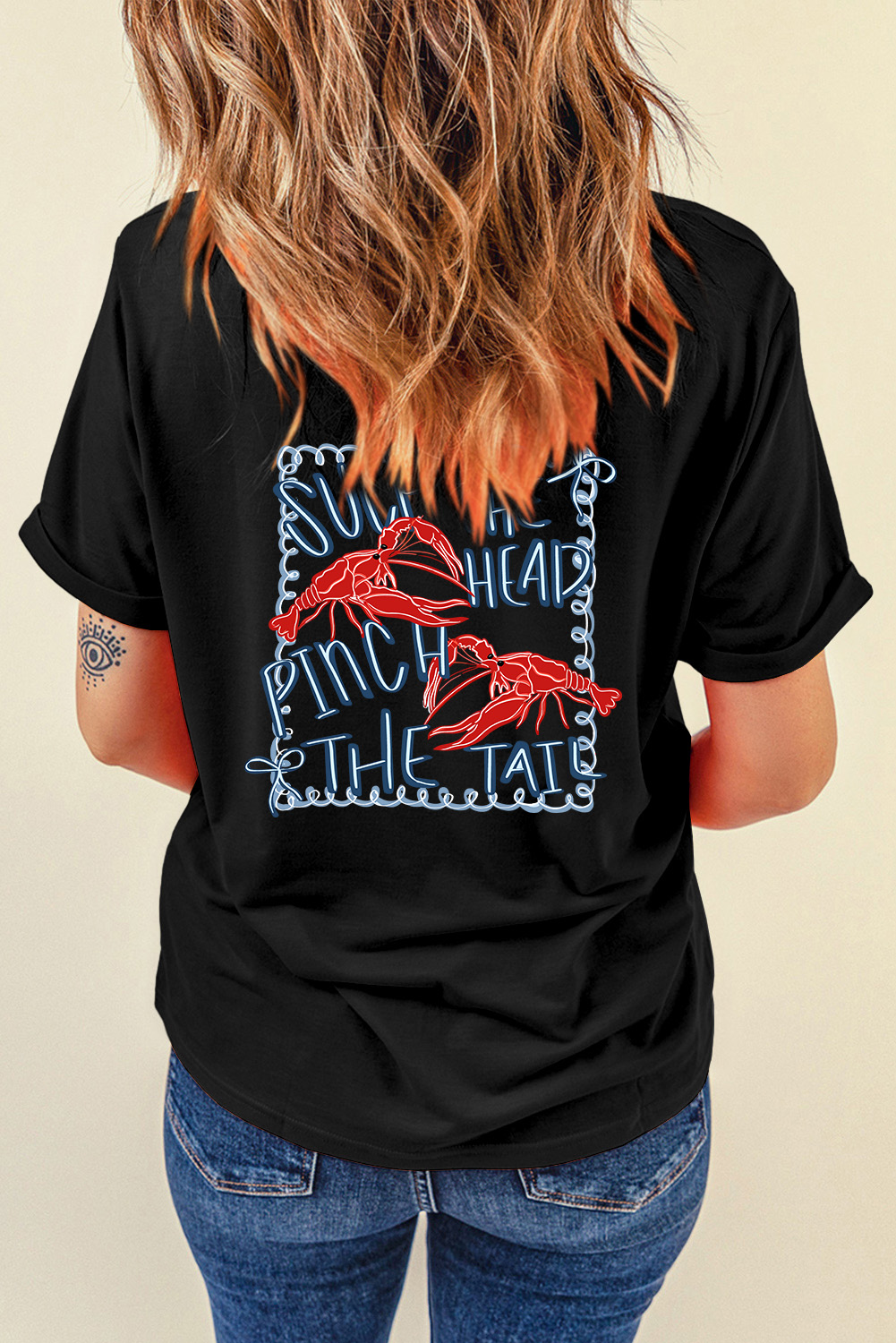 Black Girlie Bow Crawfish Printed T Shirt