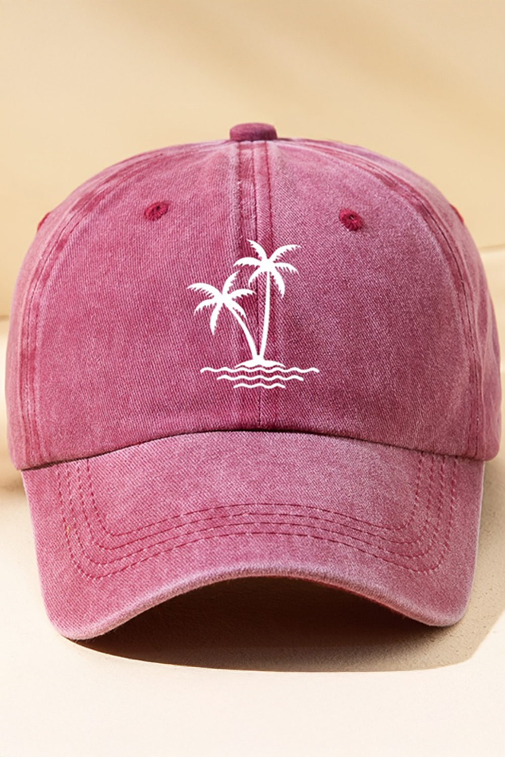 Wild Ginger  Coconut Tree Embroidered Mineral Wash Adjustable Baseball Cap
