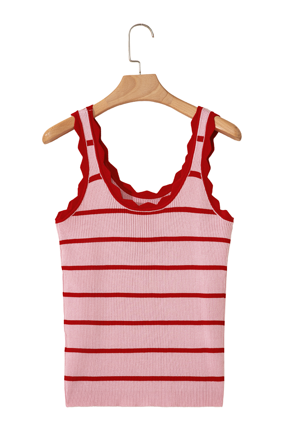 Bright Green Striped Scalloped Edge U Neck Sleeveless Sweater Vest