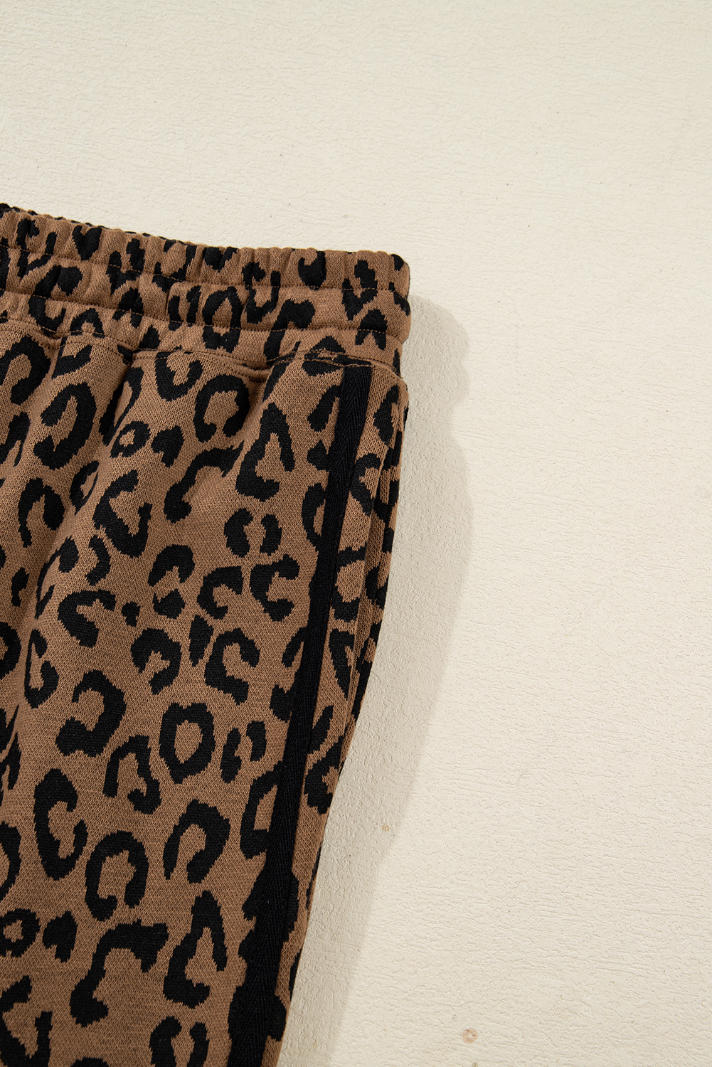 Brown Varsity Striped Trim Leopard Long Sleeve Top Drawstring Pant Set