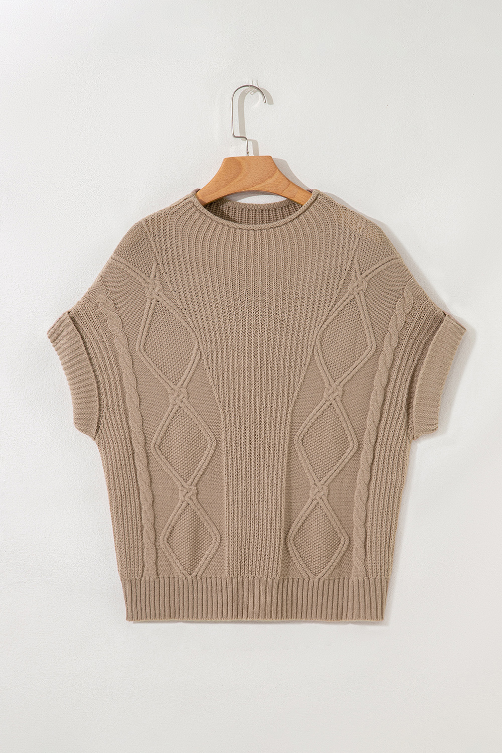 Smoke Gray Textured Knit High Neck Sweater T Shirt
