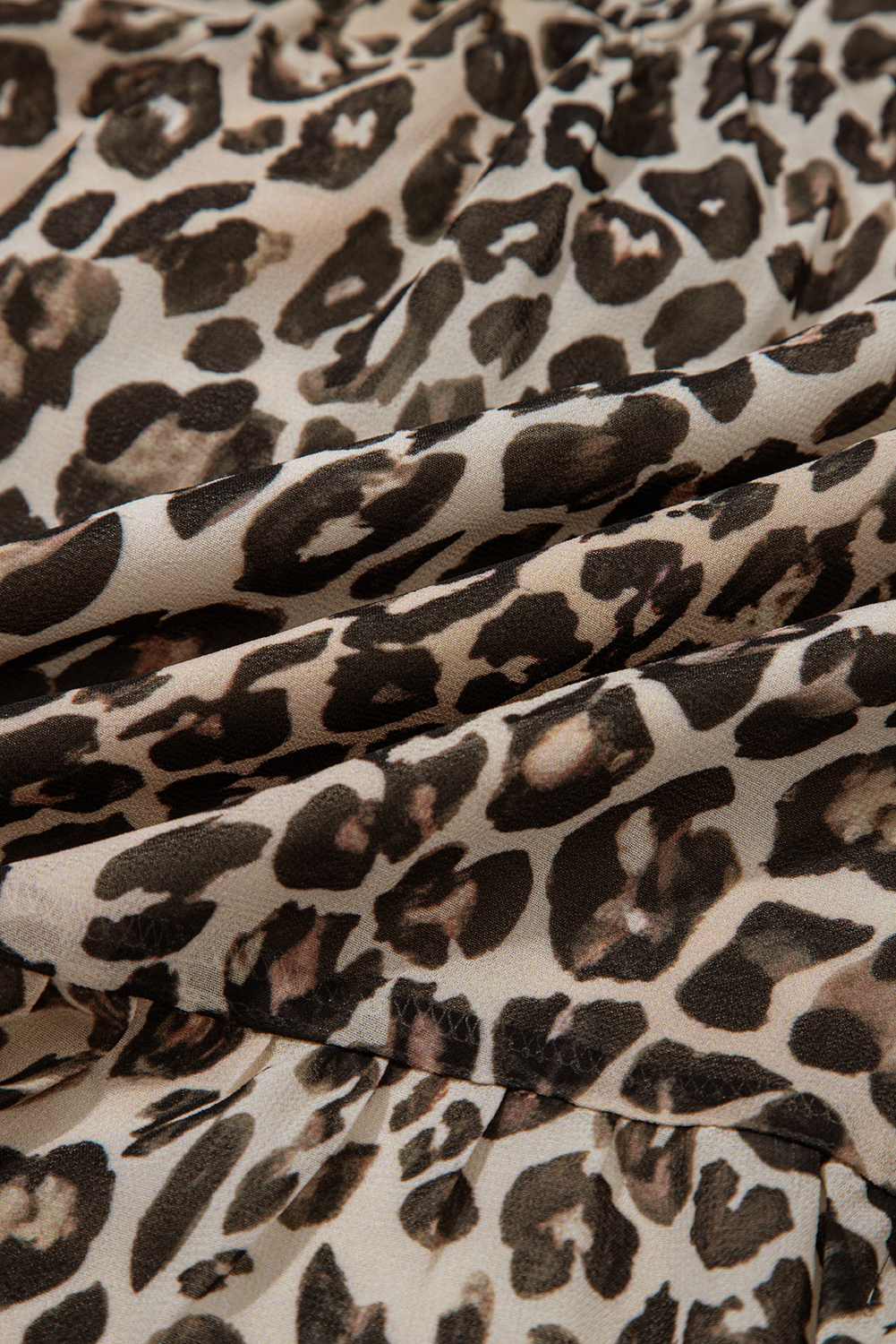 Khaki Leopard 3/4 Sleeve V Neck Swing Dress
