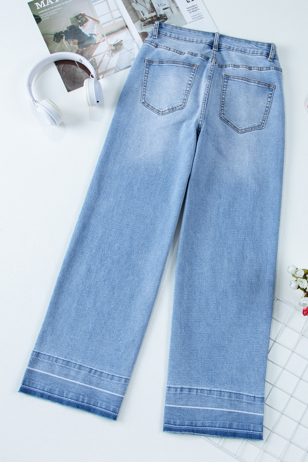 Gray Raw Hem Straight Leg Loose High Waist Jeans