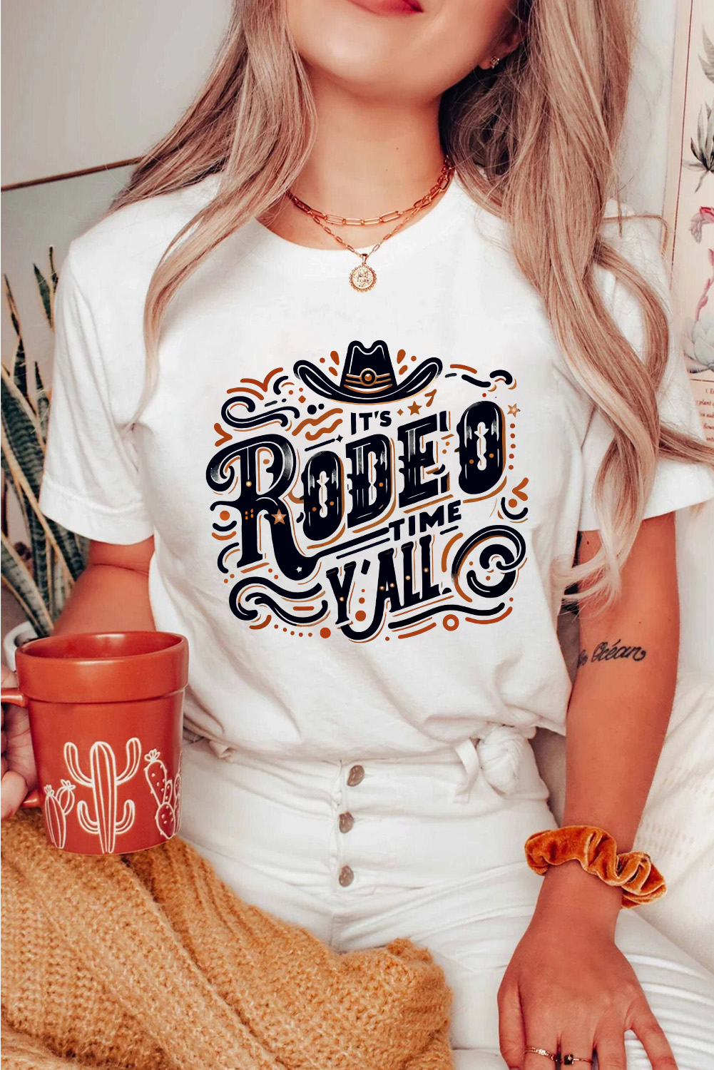 White ITS RODEO TIME YALL Western Graphic T Shirt