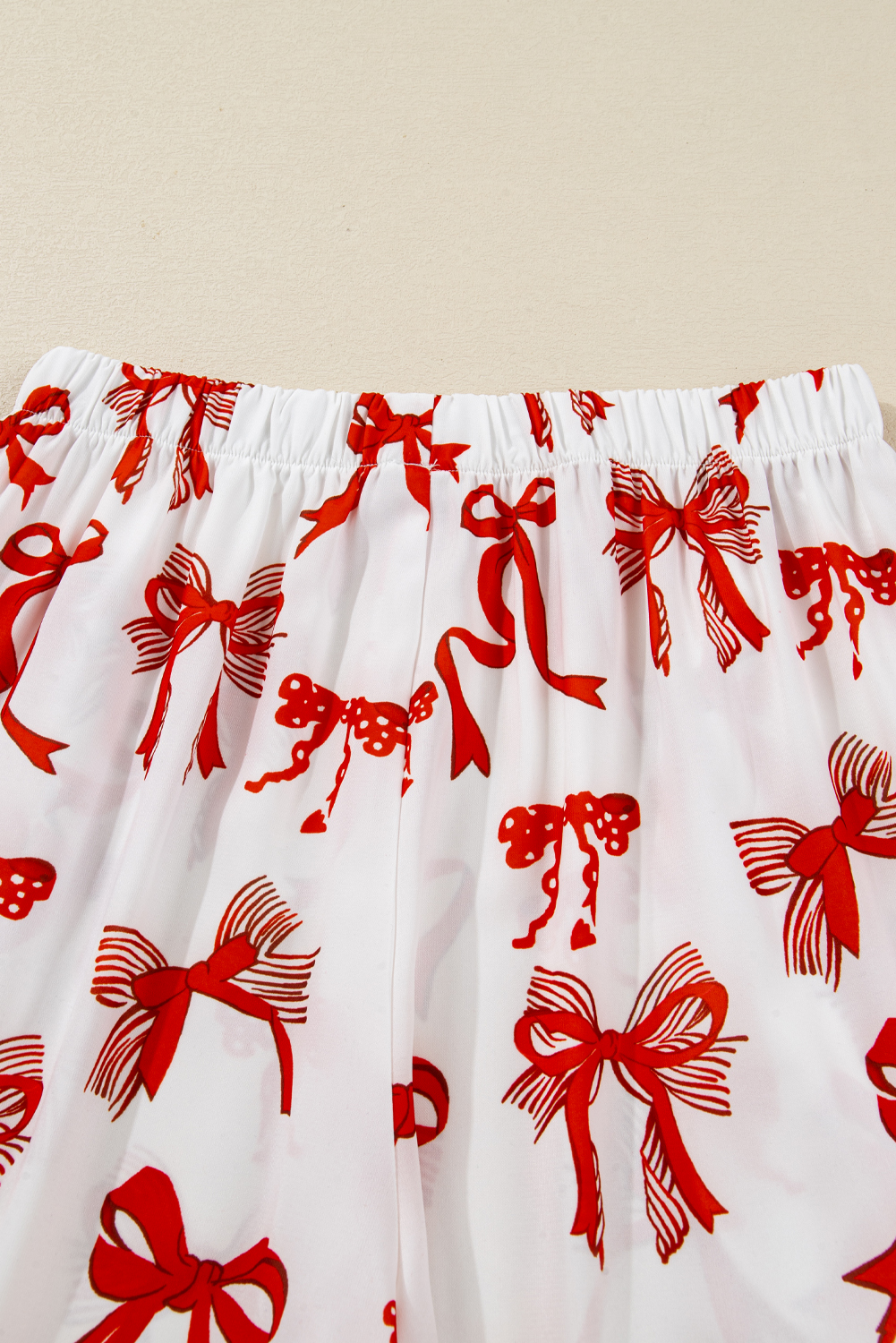 Red Christmas Bow Print Long 2pcs Pajama Set