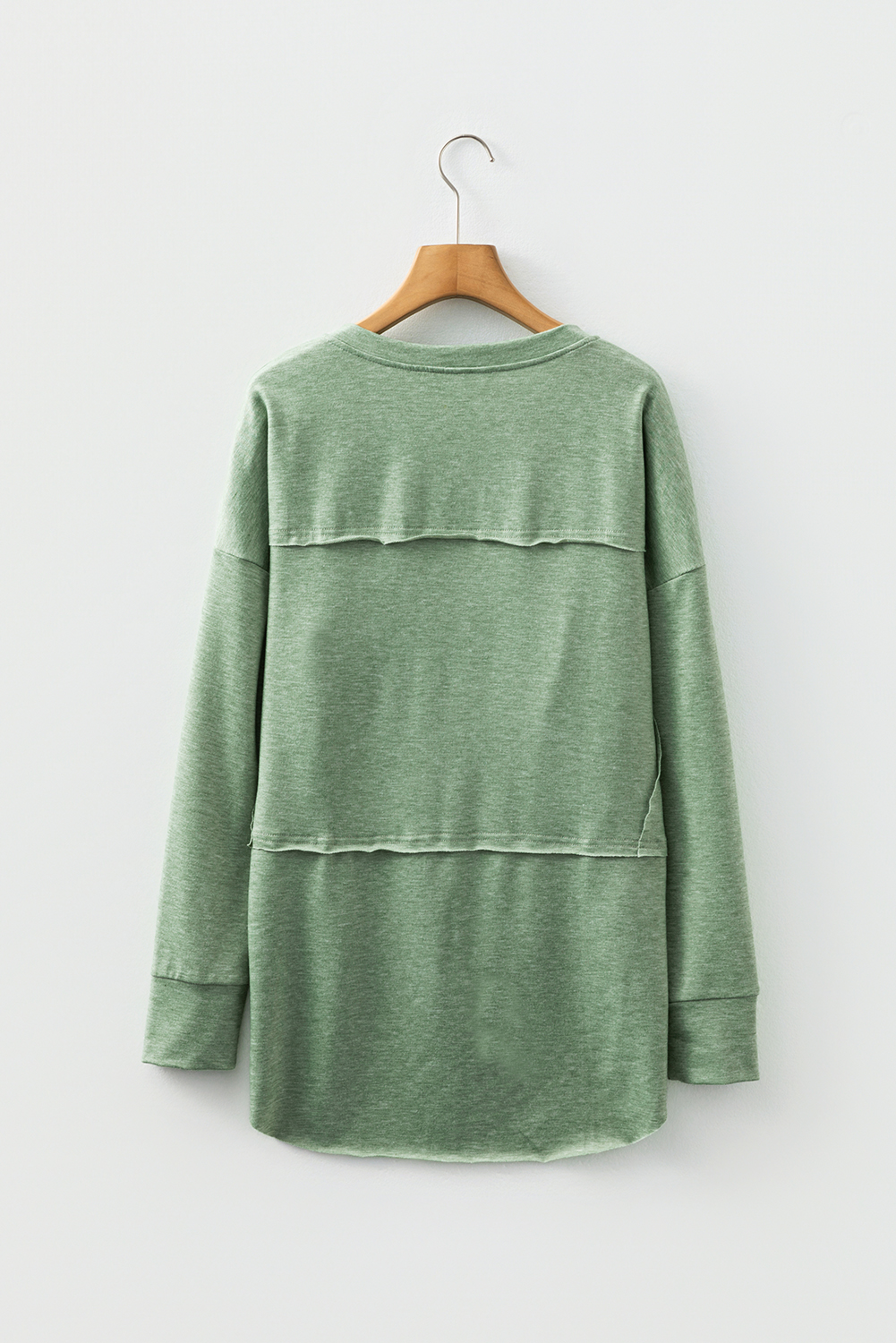 Myosotis Notched Neck Terry Raw Hem Long Sleeve Top