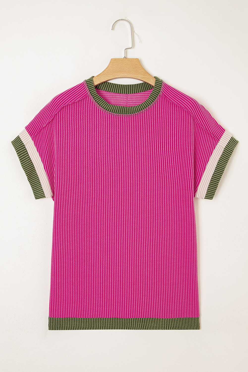 White Textured Knit Exposed Stitching T-shirt