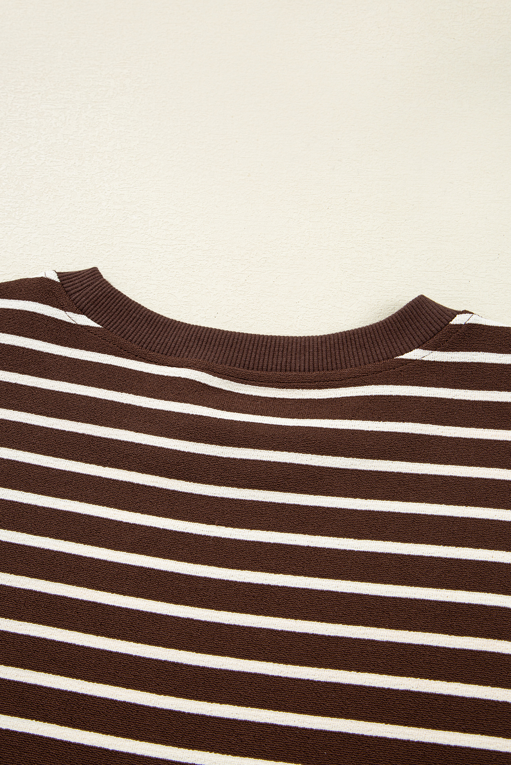 Brown Stripe Ribbed Cropped Crew Neck Long Sleeve T Shirt