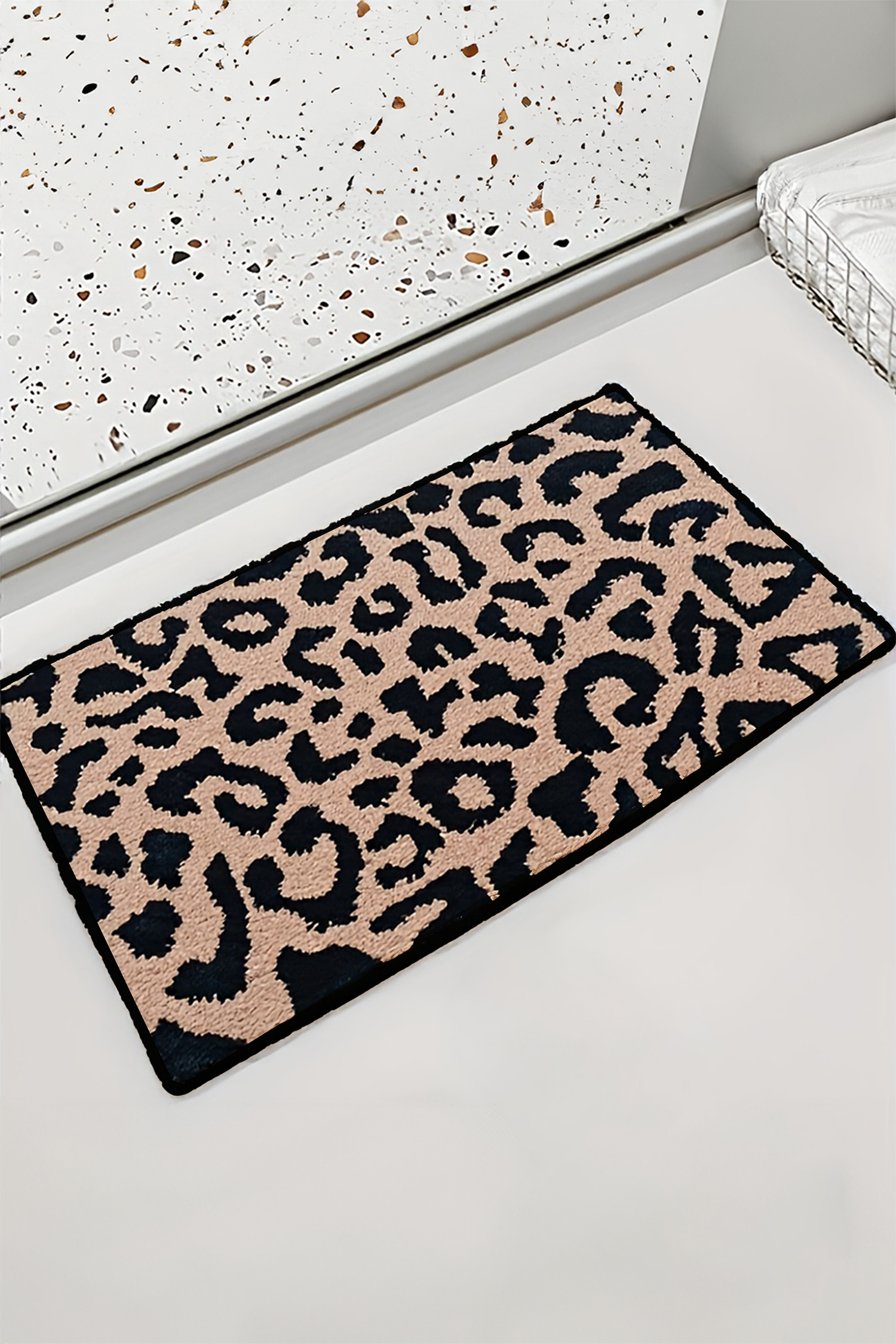 Light French Beige Leopard Faux Cashmere Wool Spinning Entrance Mat
