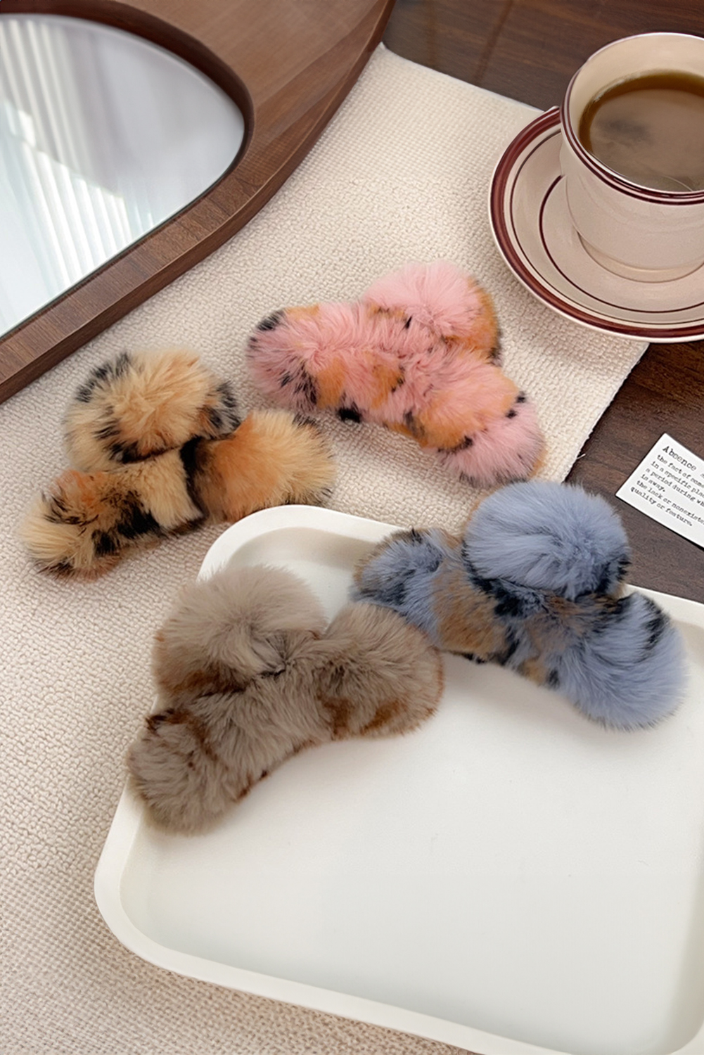 Thai Curry Leopard Fluffy Plush Cony Fur Hair Claw Clip
