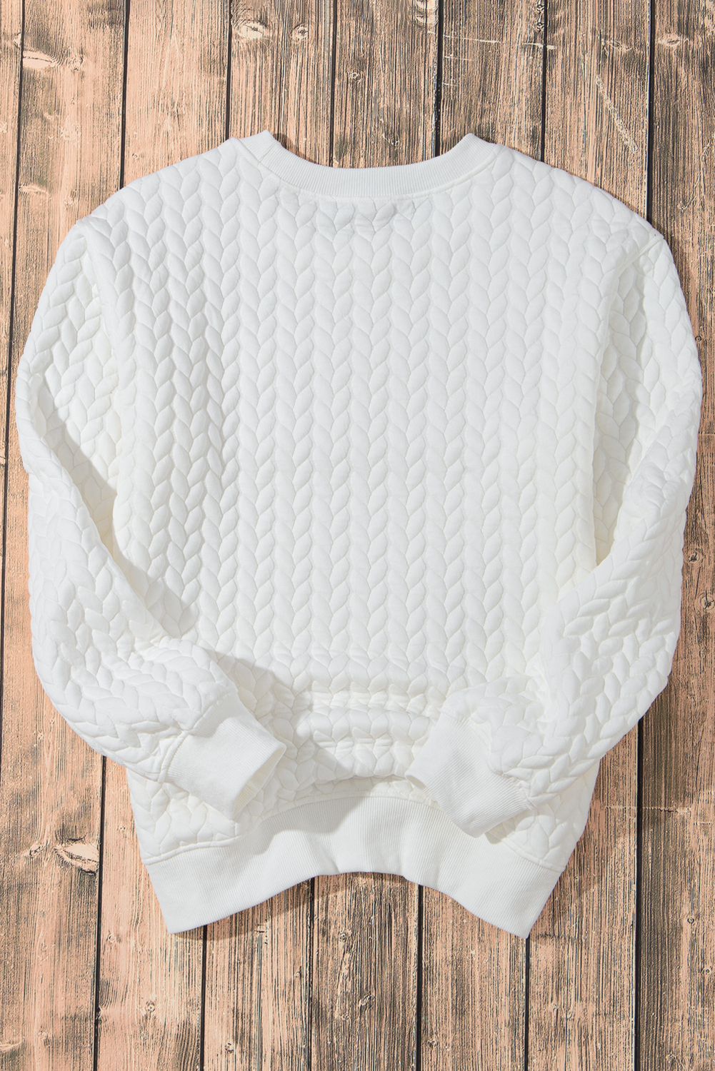 White LOVE Chenille Embroidered Cable Knit Pullover Sweatshirt