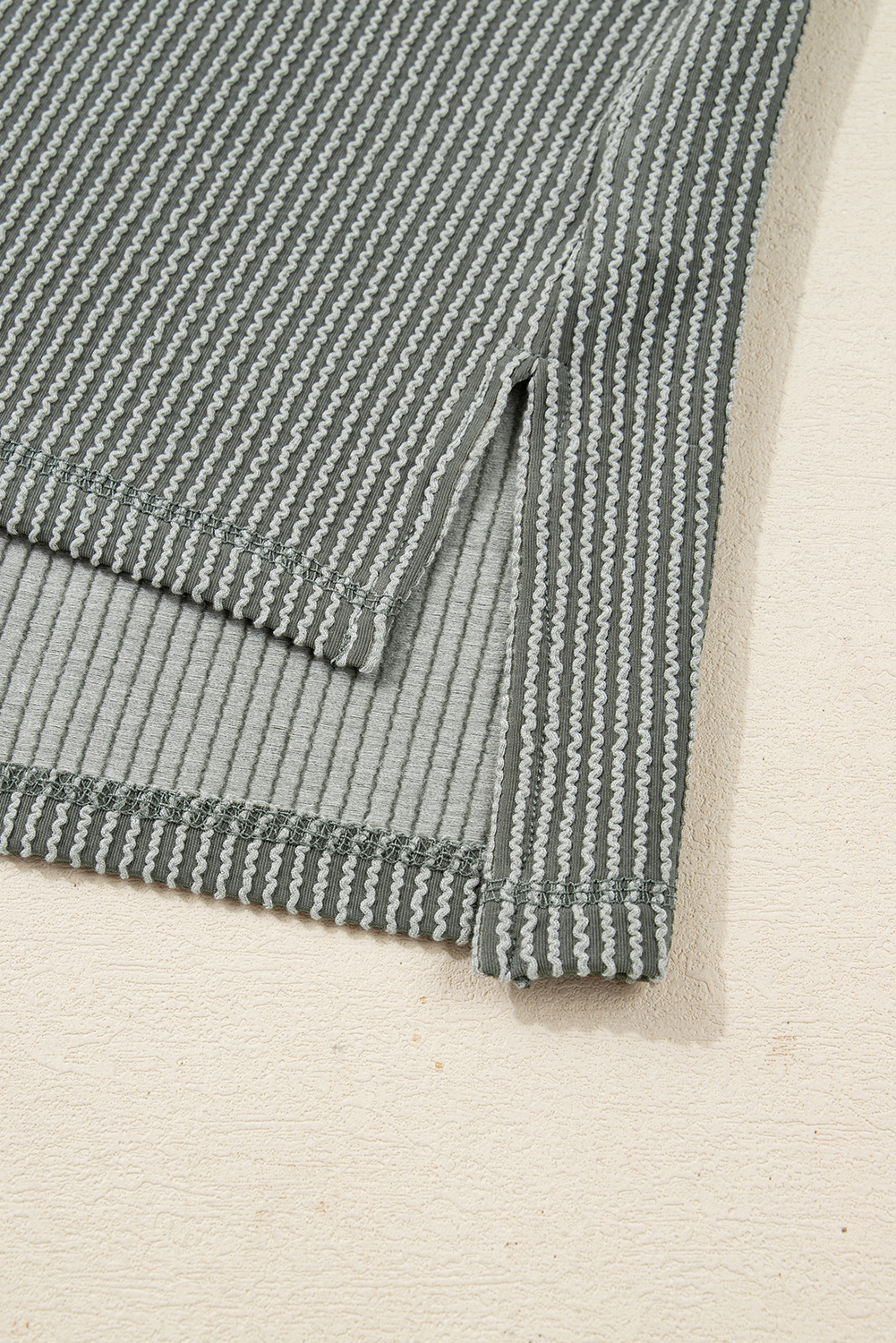 Dark Khaki Twist Ribbed Exposed Seam Detail Long Sleeve Loose Top