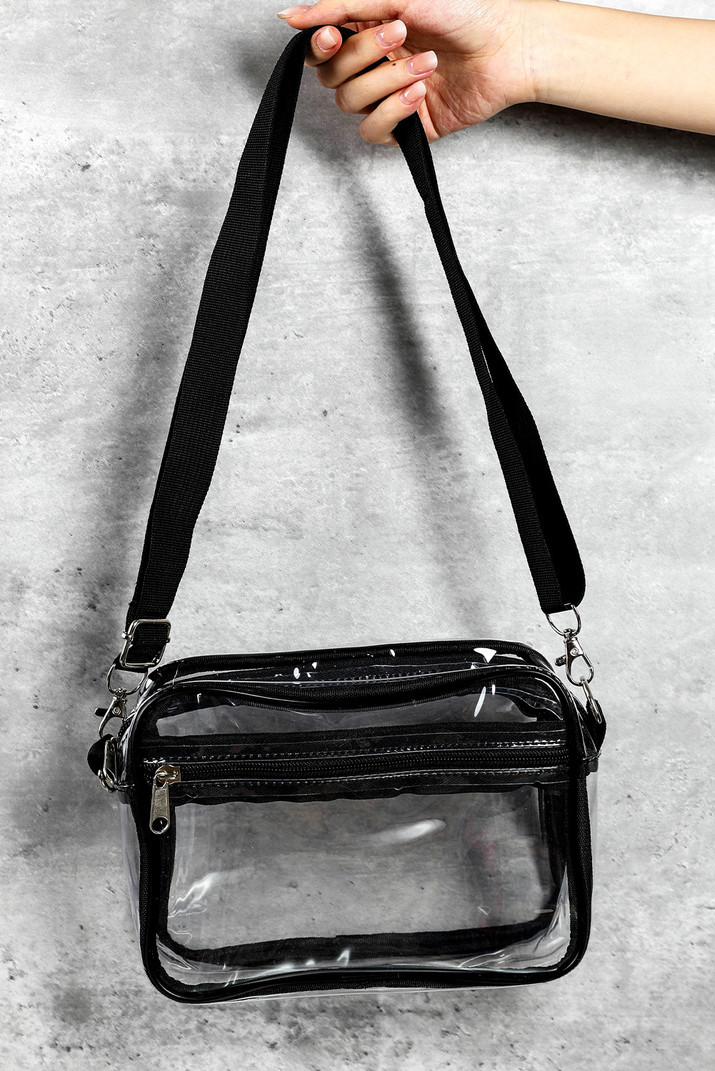 Gray Multi-Pocket Contrast Edge Detachable Strap Clear Shoulder Bag