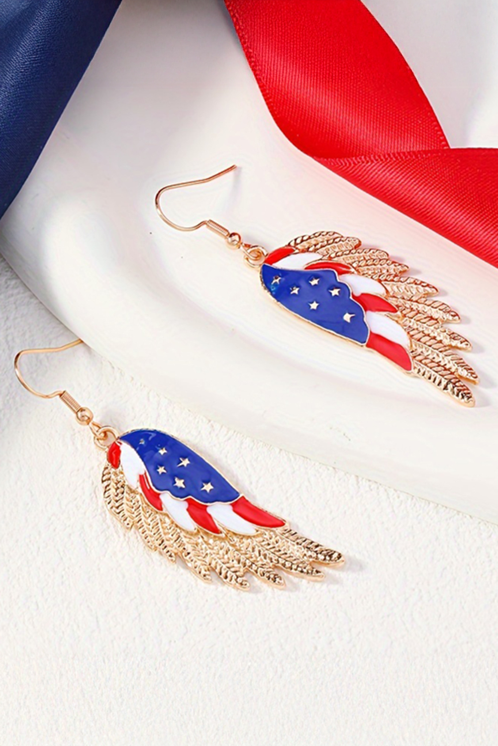 Gold American Flag Wing Shape Plated Alloy Hook Earrings