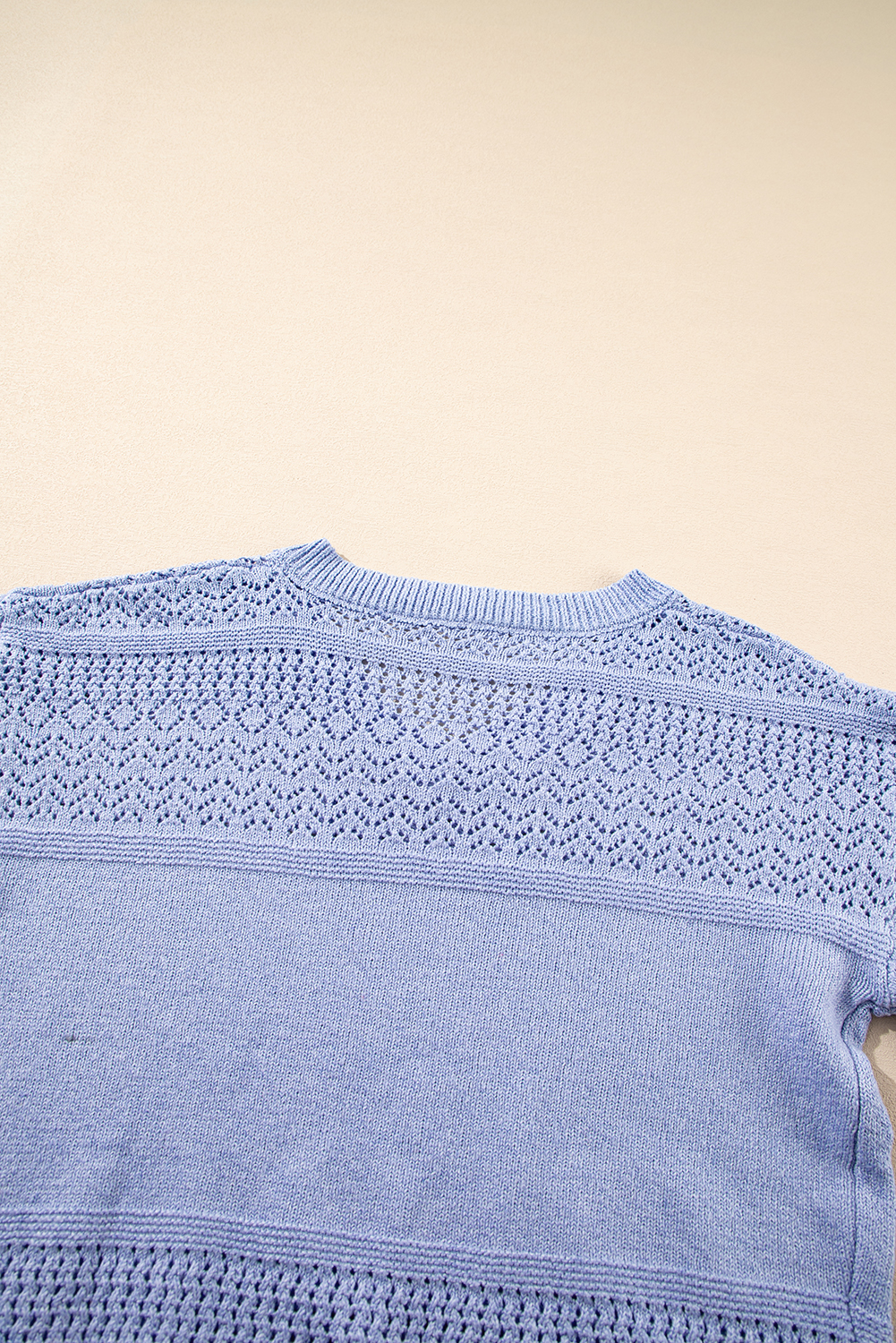 Sky Blue Eyelet Pattern Detail V Neck Drop Shoulder Sweater