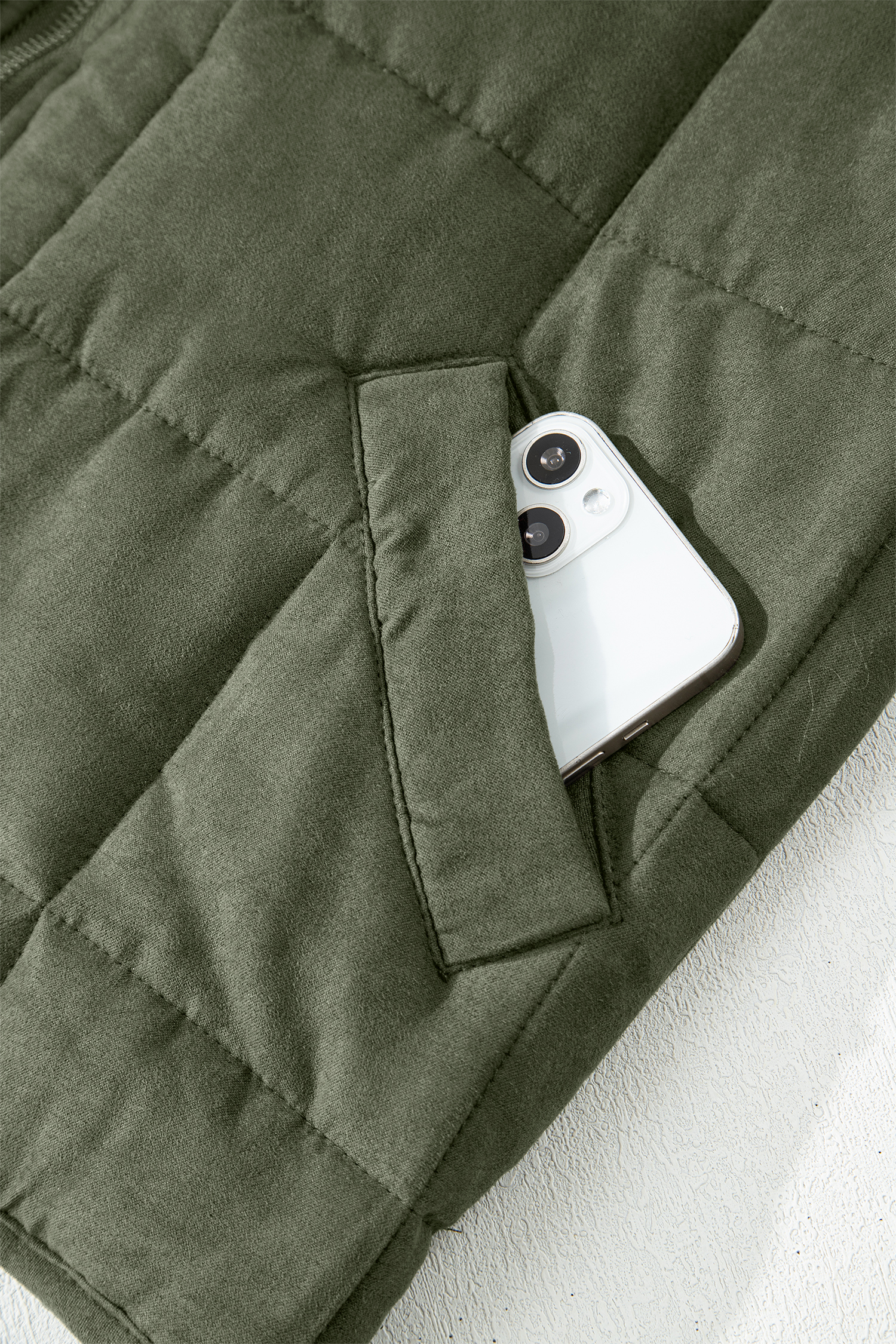 Khaki Zip-Up Pocket Quilted Jacket