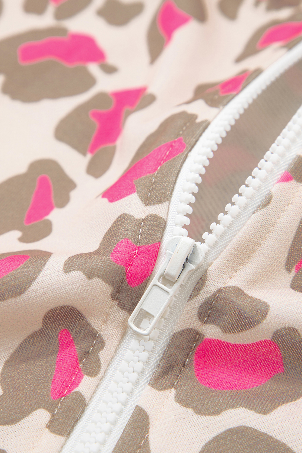 Rose Leopard Print Zip-up Hooded Sweatshirt