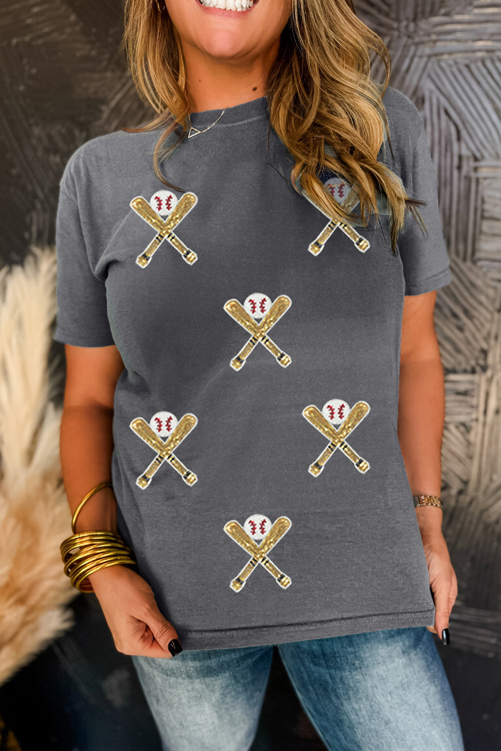 Gray Sequined Game Day Casual Tee