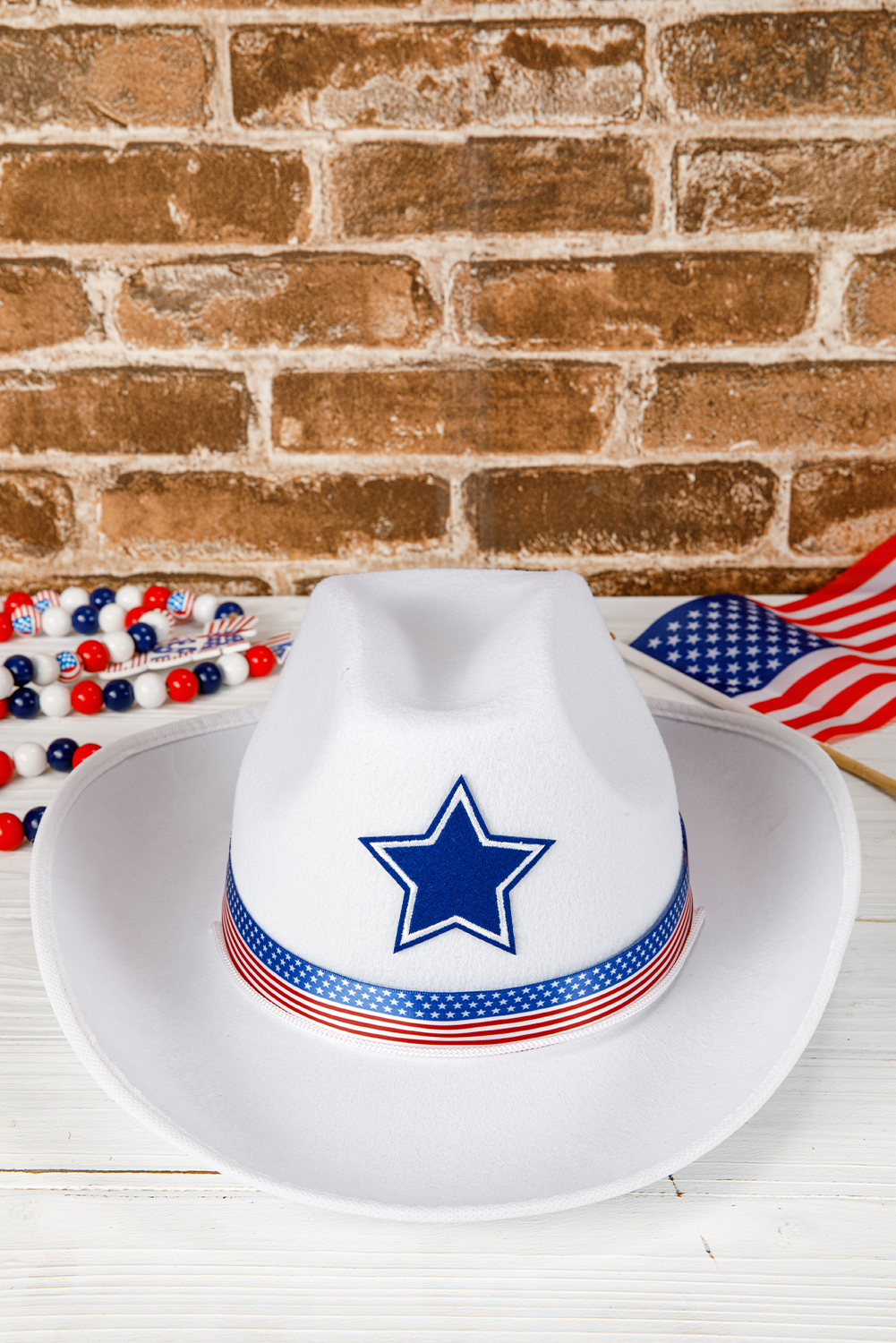White American Flag Theme Print Wide Brim Cowboy Hat