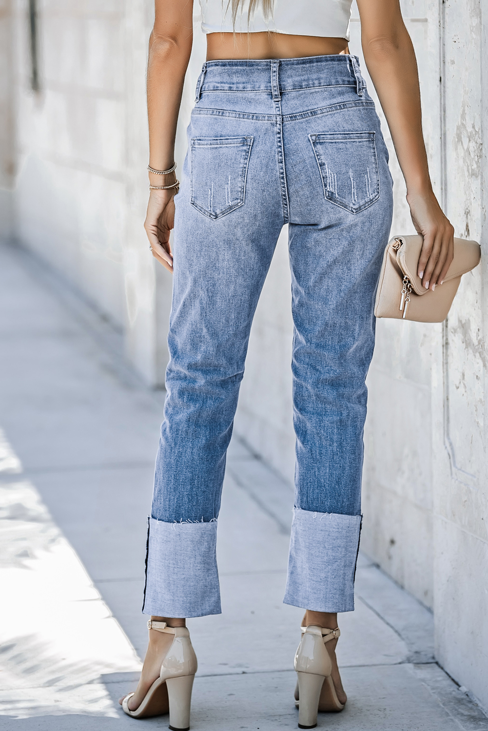 High Waist Distressed Straight Leg Jeans