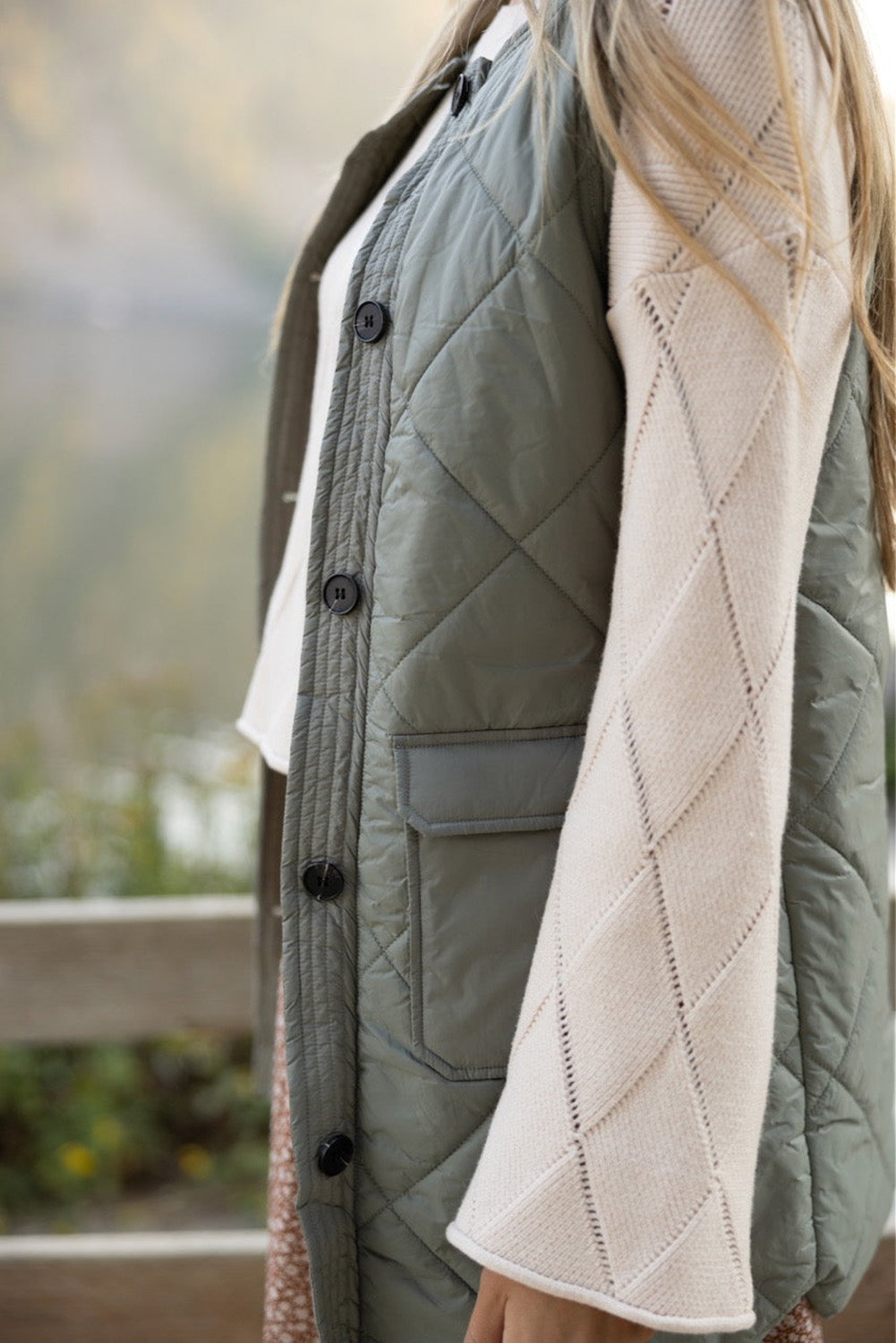 Green Quilted Snap Button Hooded Puffer Coat