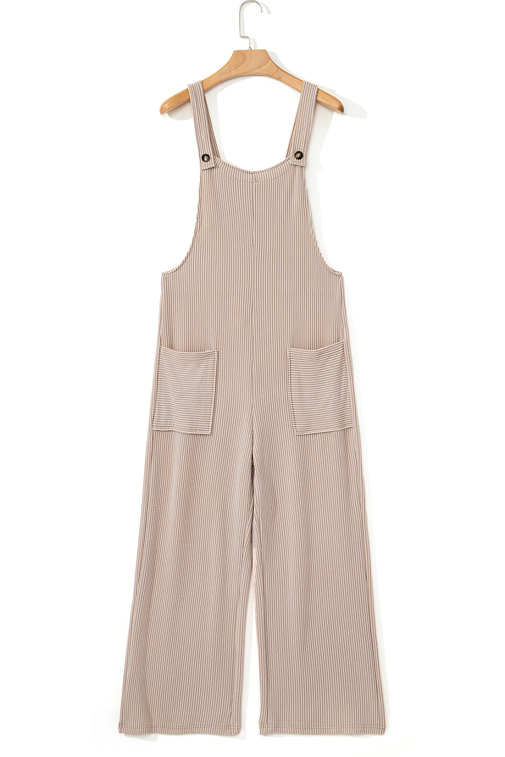 Dark Grey Ribbed Knit Patched Pocket Wide Leg Overalls