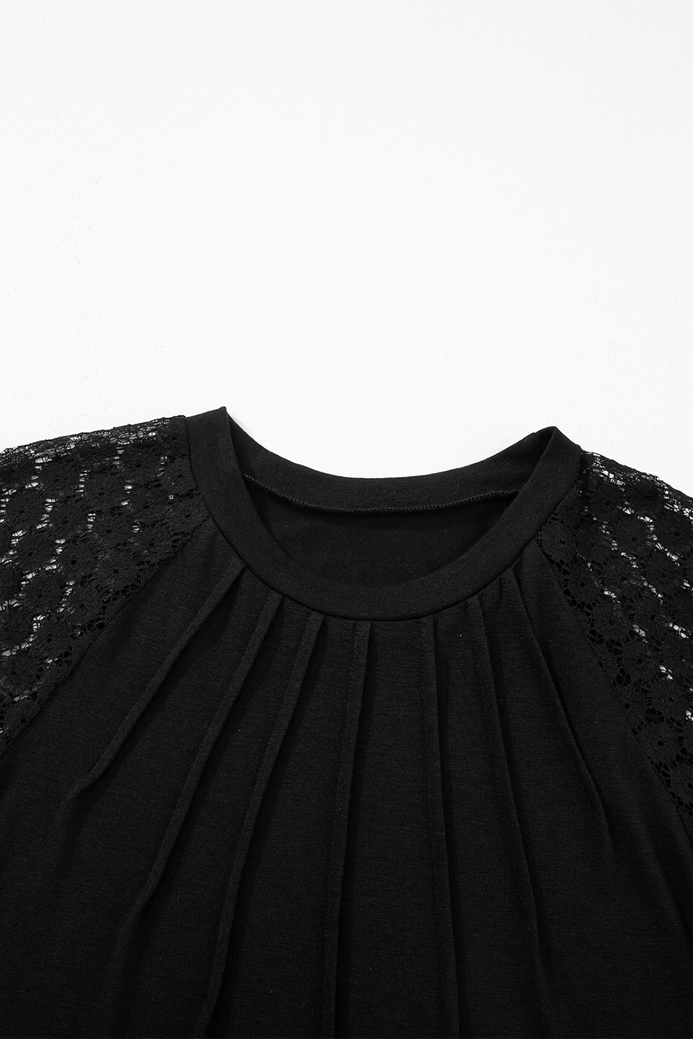Navy Blue Contrast Lace Raglan Sleeve Pleated Detail Shift Dress
