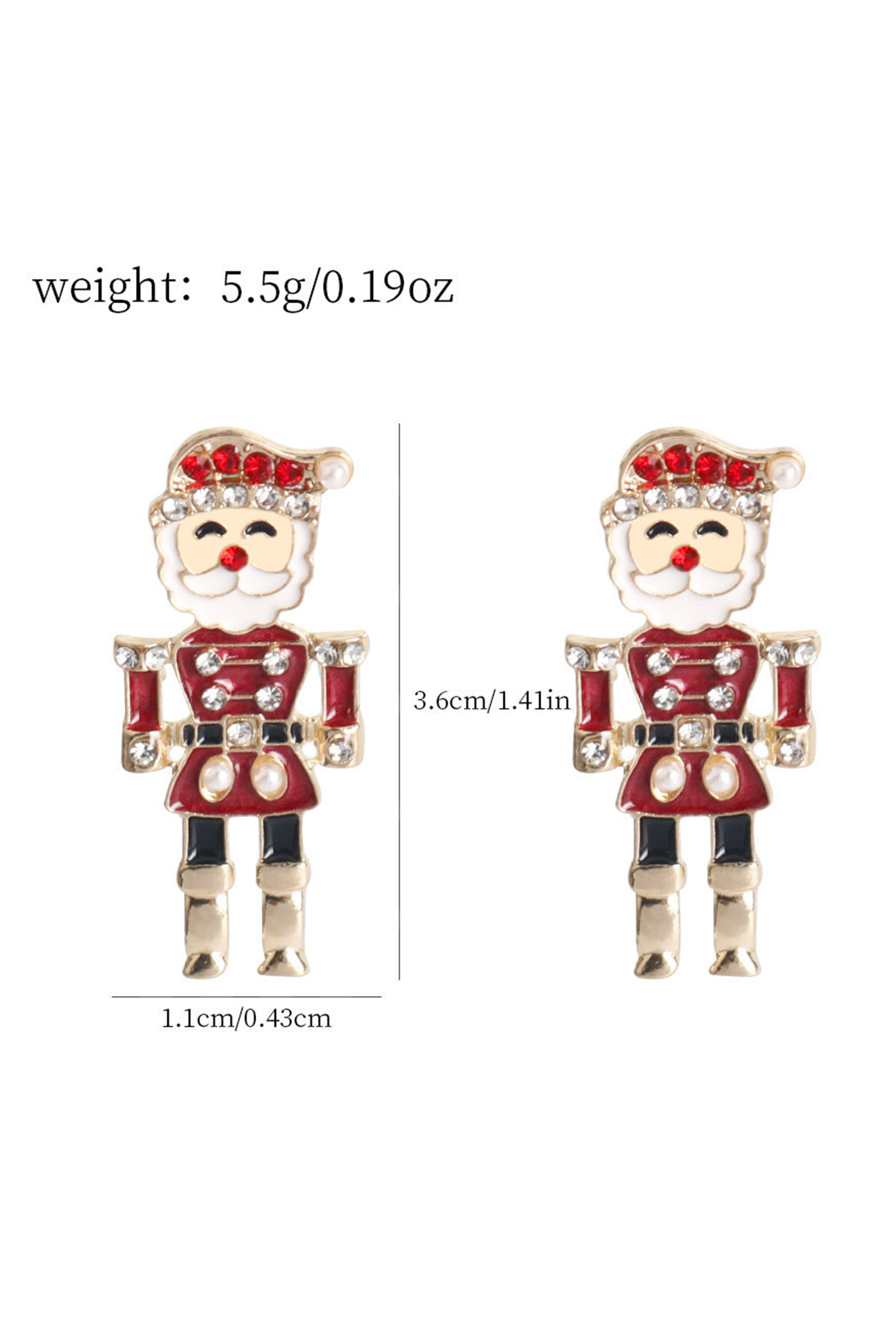 Fiery Red Pearl Rhinestone Embellished Christmas Enamel Nutcracker Earrings