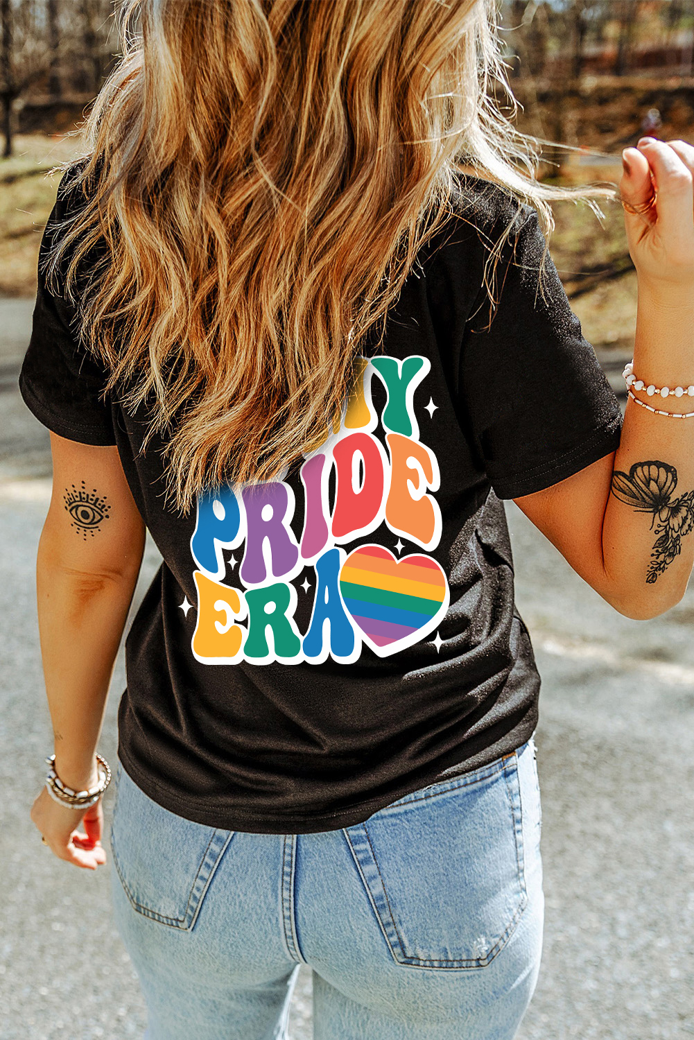 Black Pride Heart Cracking Graphic Detail Cotton Blend T Shirt