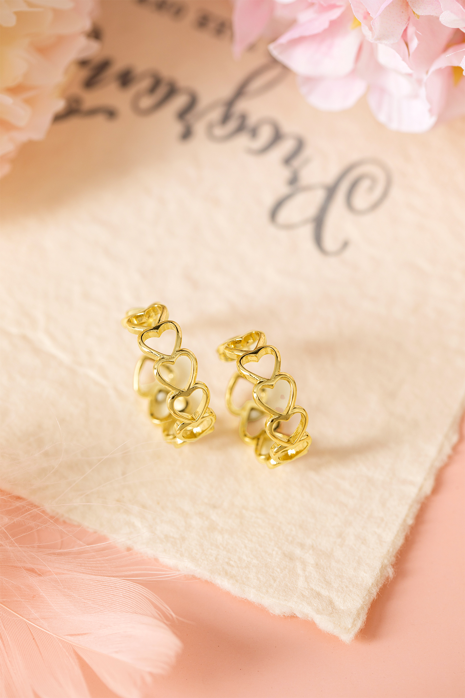 Gold Plated Heart Link Hoop Stud Earrings