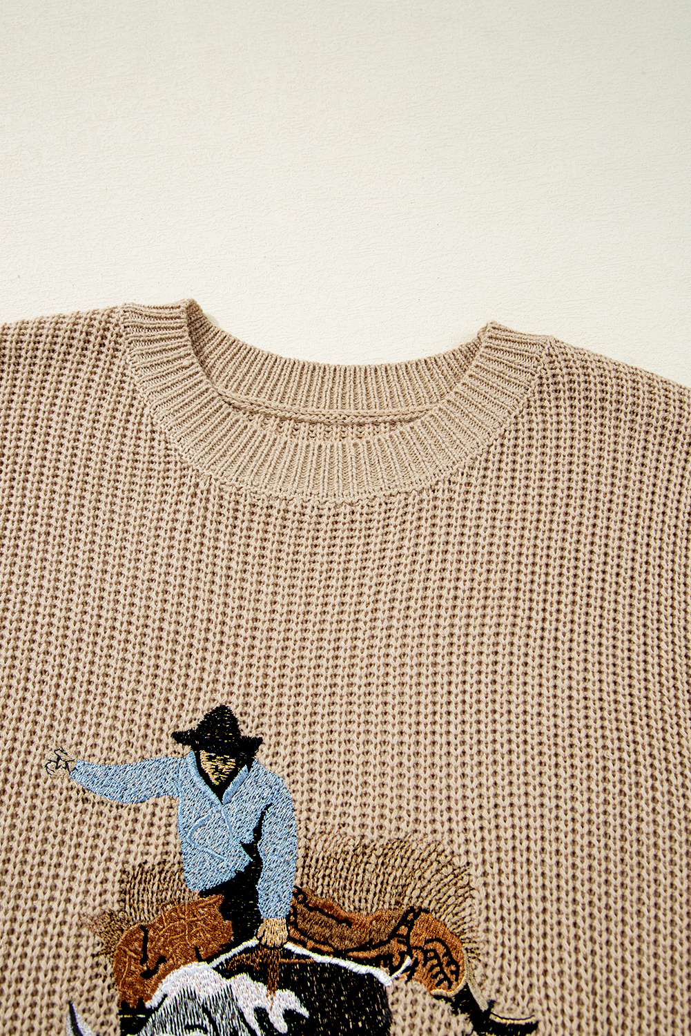 Black Western Cowboy Embroidery Round Neck Sleeveless Sweater