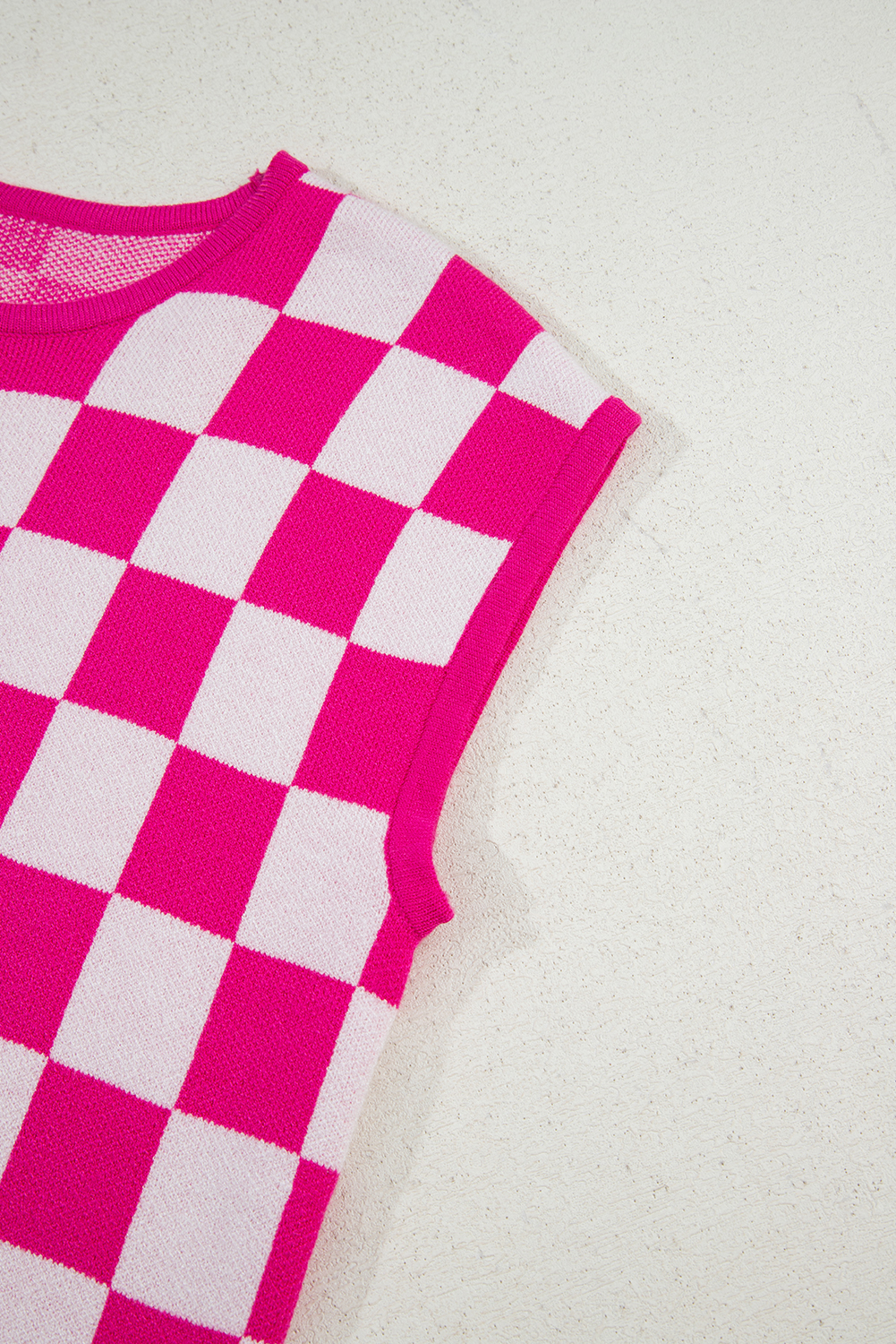 Rose Check Pattern Cap Sleeve Knitted Sweater