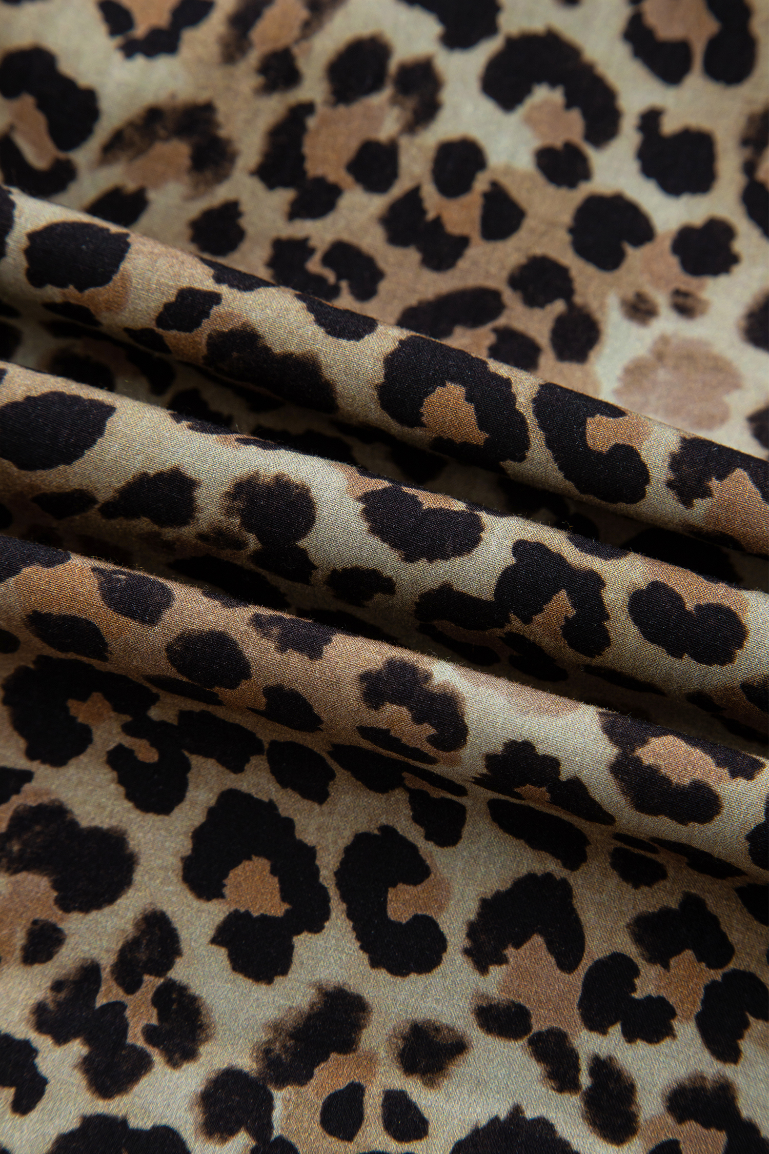 Khaki Contrast Striped Trim V Neck Leopard Shirt