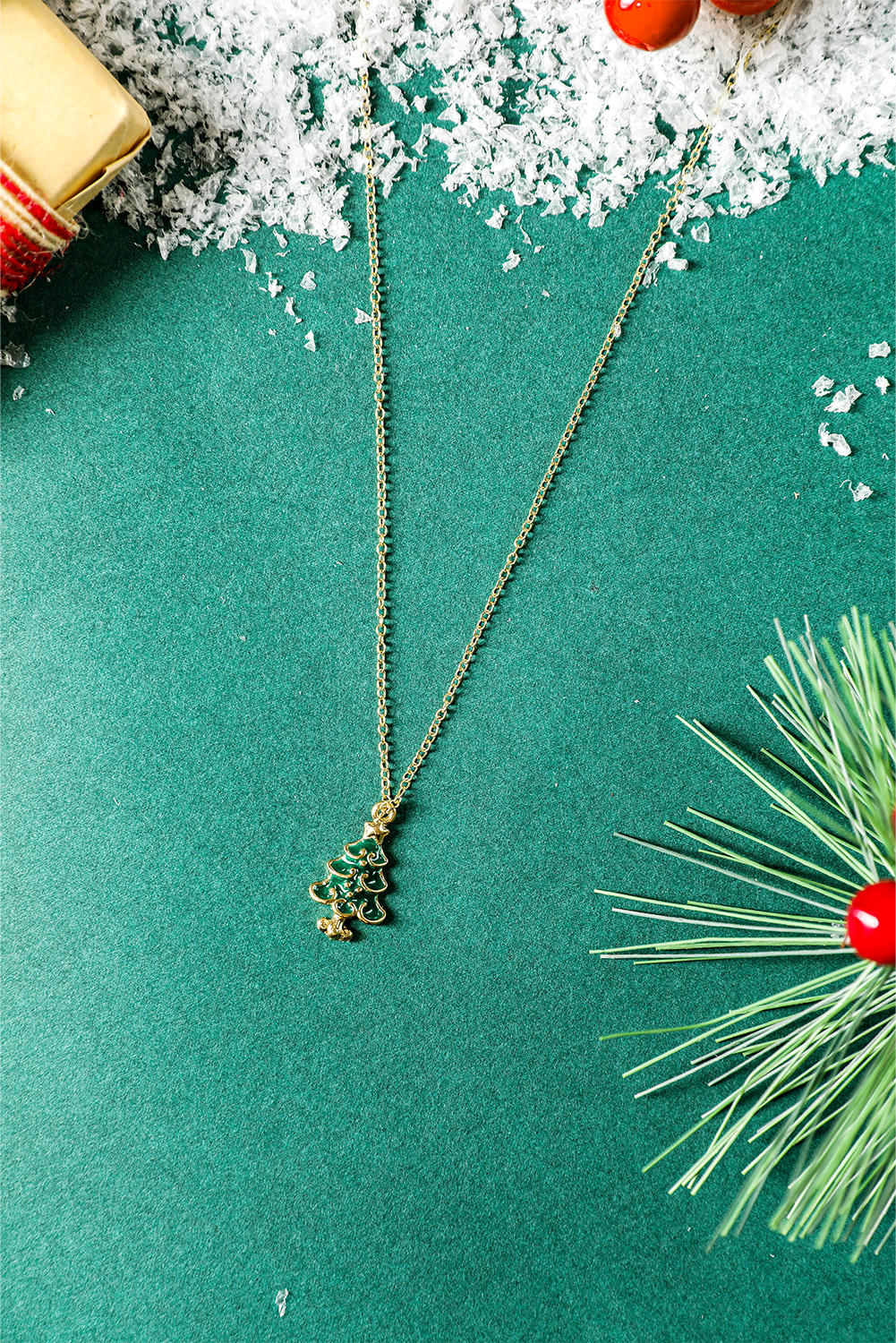 Gold Alloy Plated Chain Christmas Tree Pendant Necklace