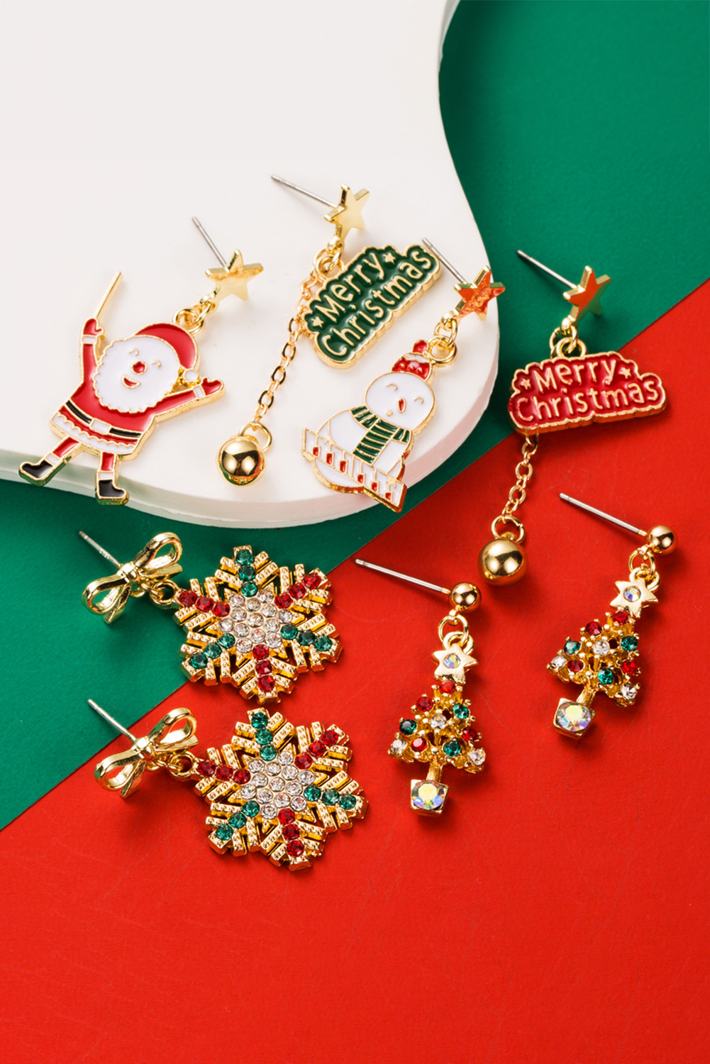 Gold Plated Bow Stud Rhinestone Embellished Snowflake Earrings