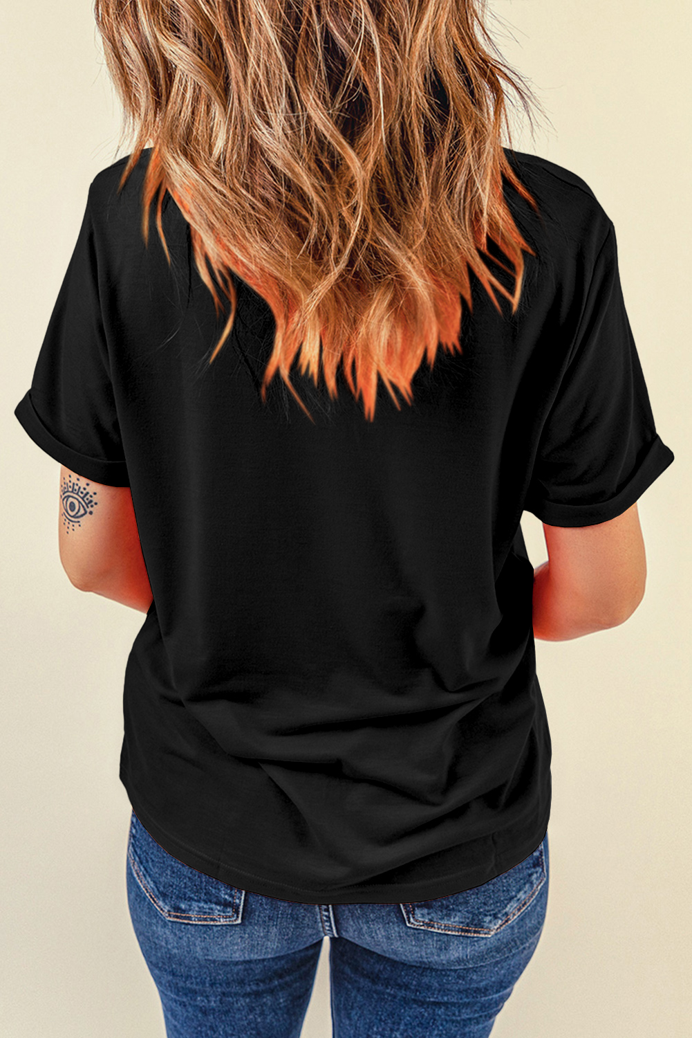 Red Leopard Striped Heart Shaped Print Crew Neck T Shirt