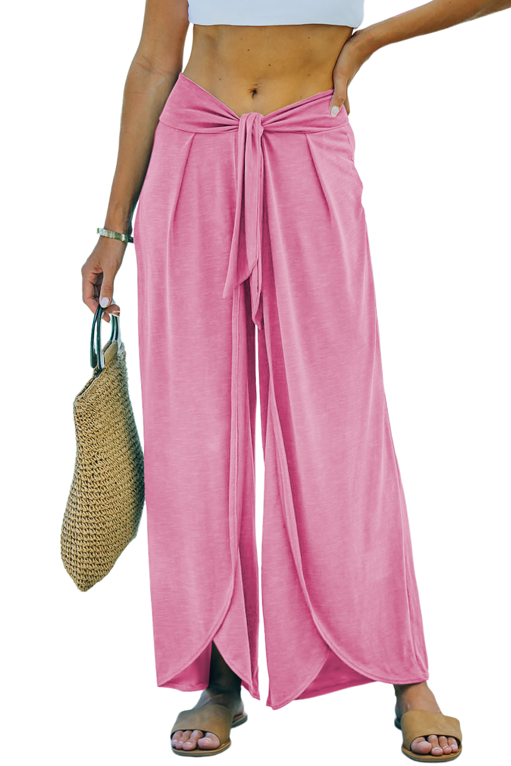 Medium Grey Knotted Drop Waist Split Leg Relaxed Pants